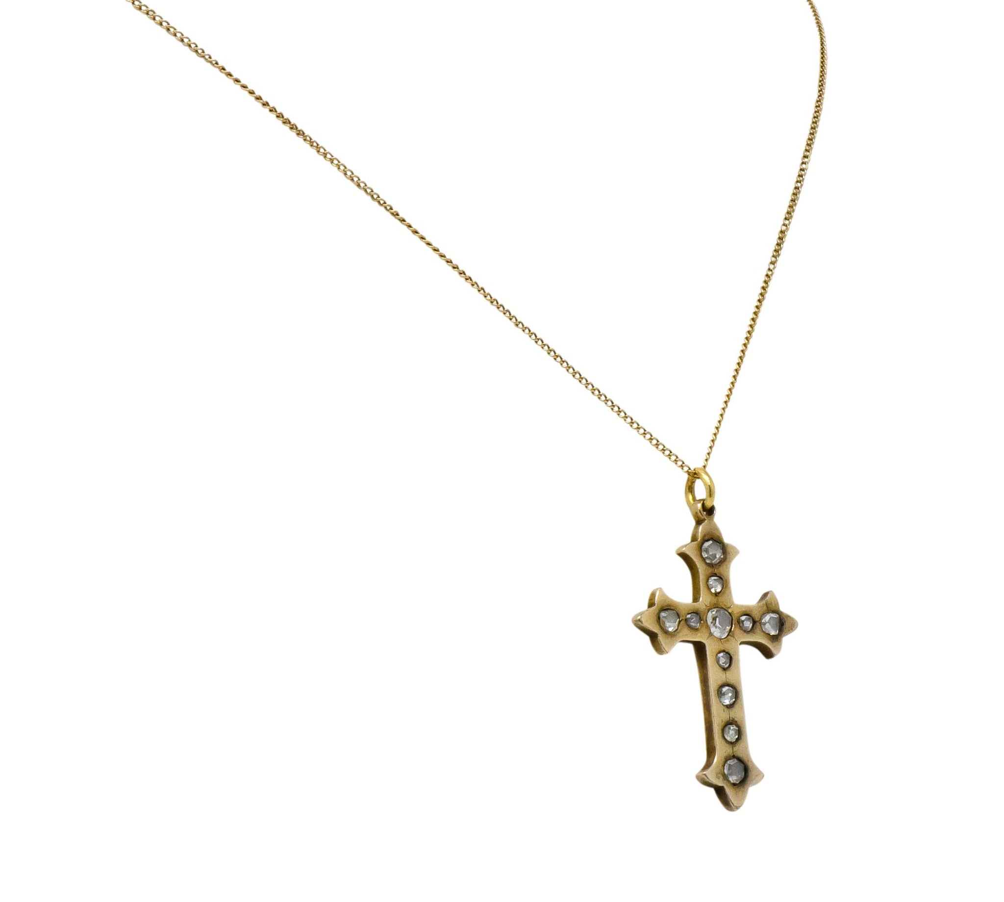 Victorian Rose Cut Diamond 14 Karat Gold Unisex Cross Pendant - Wilson's Estate Jewelry