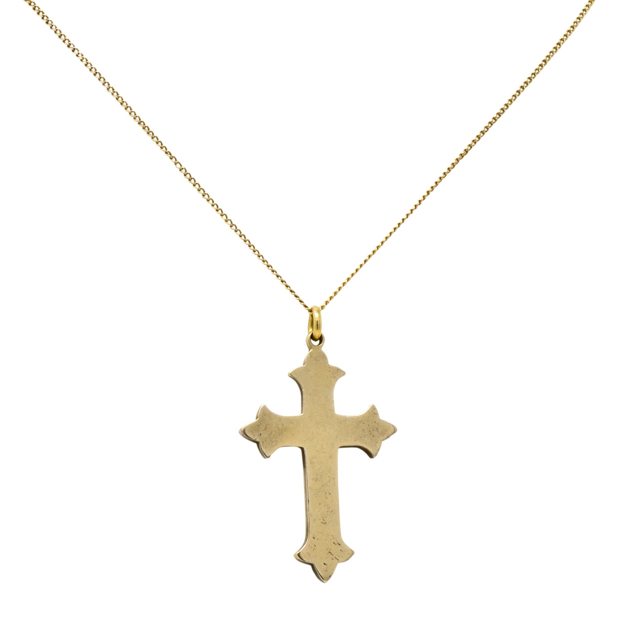 Victorian Rose Cut Diamond 14 Karat Gold Unisex Cross Pendant - Wilson's Estate Jewelry