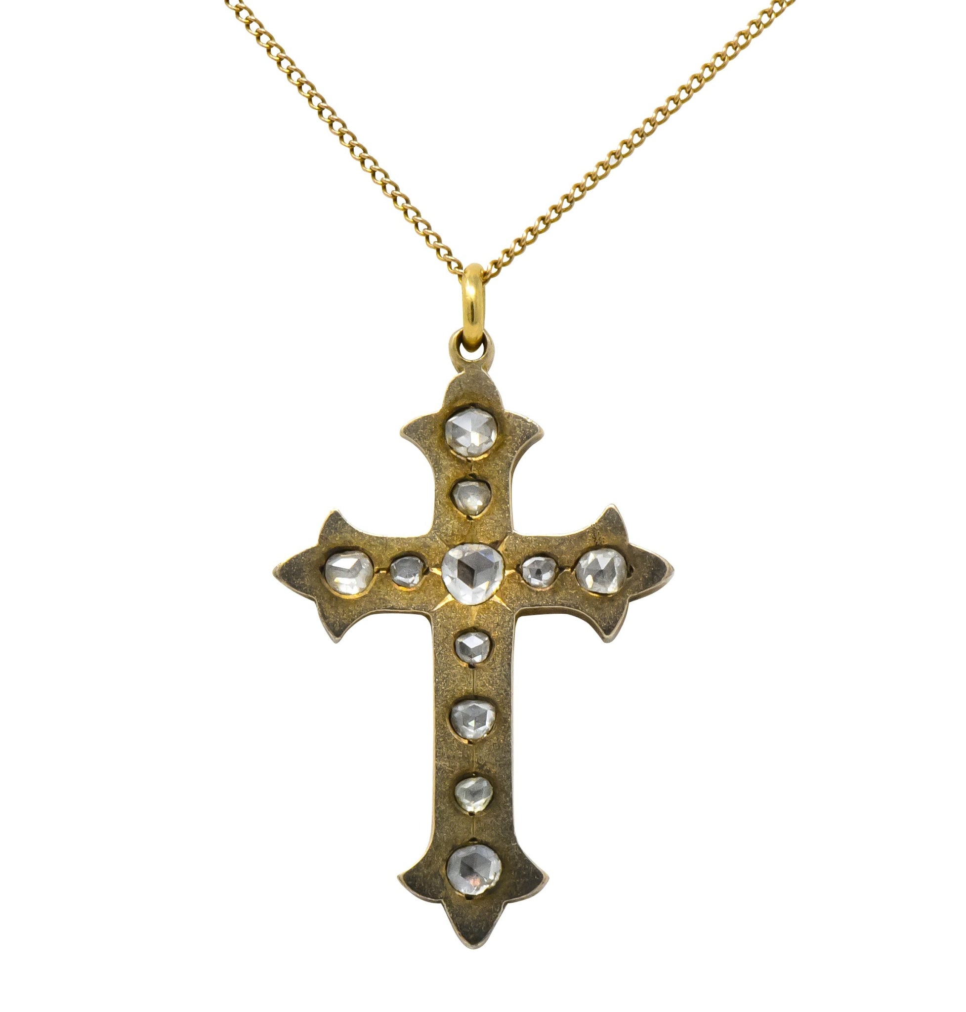 Victorian Rose Cut Diamond 14 Karat Gold Unisex Cross Pendant - Wilson's Estate Jewelry