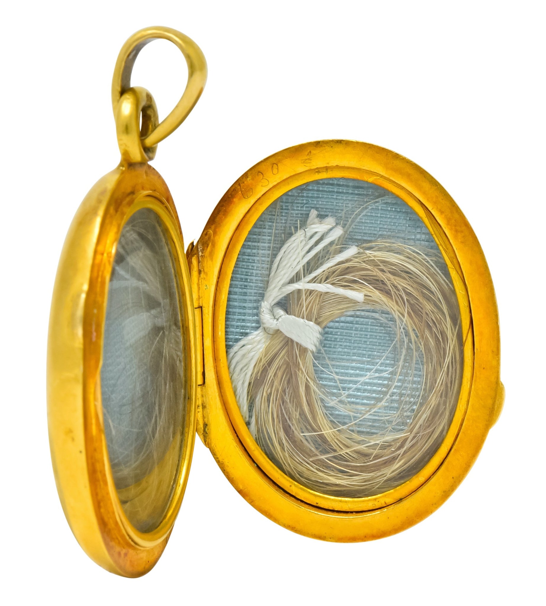 Victorian Rose Cut Diamond Enamel 18 Karat Gold Cherub Mourning Locket Pendant - Wilson's Estate Jewelry