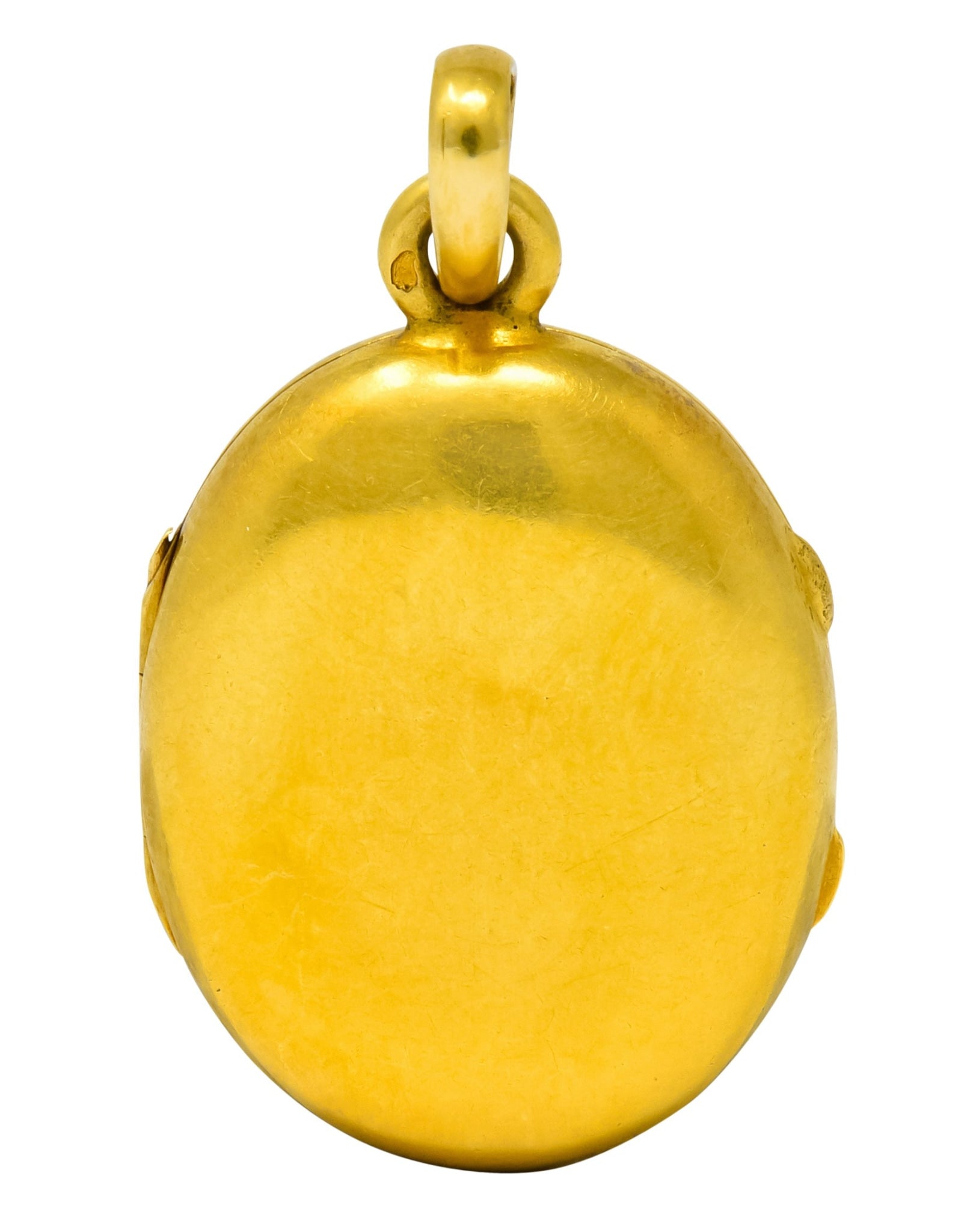 Victorian Rose Cut Diamond Enamel 18 Karat Gold Cherub Mourning Locket Pendant - Wilson's Estate Jewelry