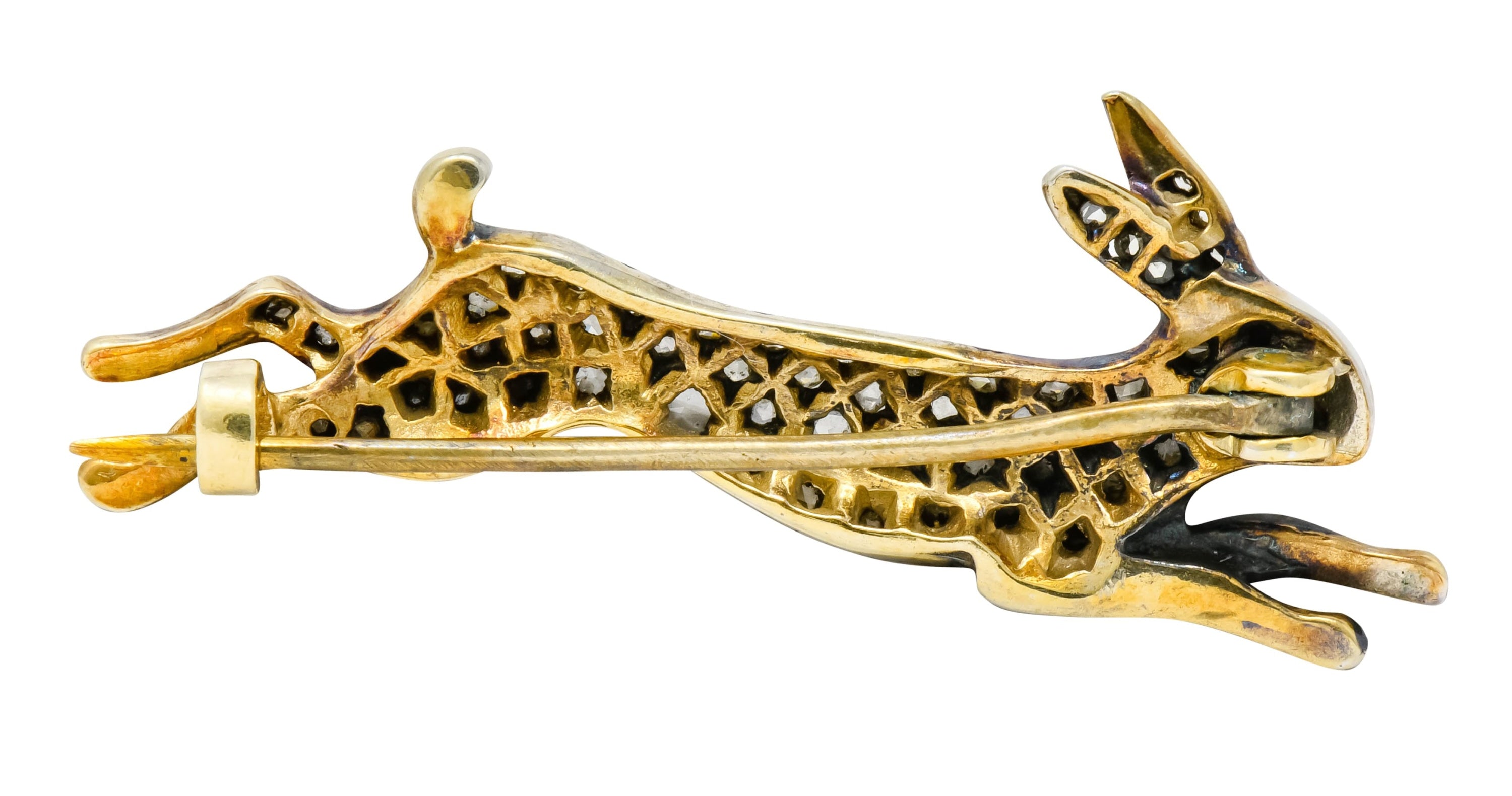 Victorian Rose Cut Diamond Silver-Topped Leaping Rabbit Hare Brooch - Wilson's Estate Jewelry