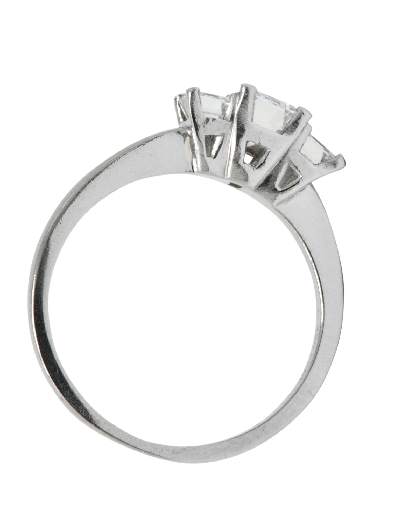 Vintage 1.40 CTW Emerald Cut Diamond Platinum Three Stone Engagement Ring Wilson's Estate Jewelry