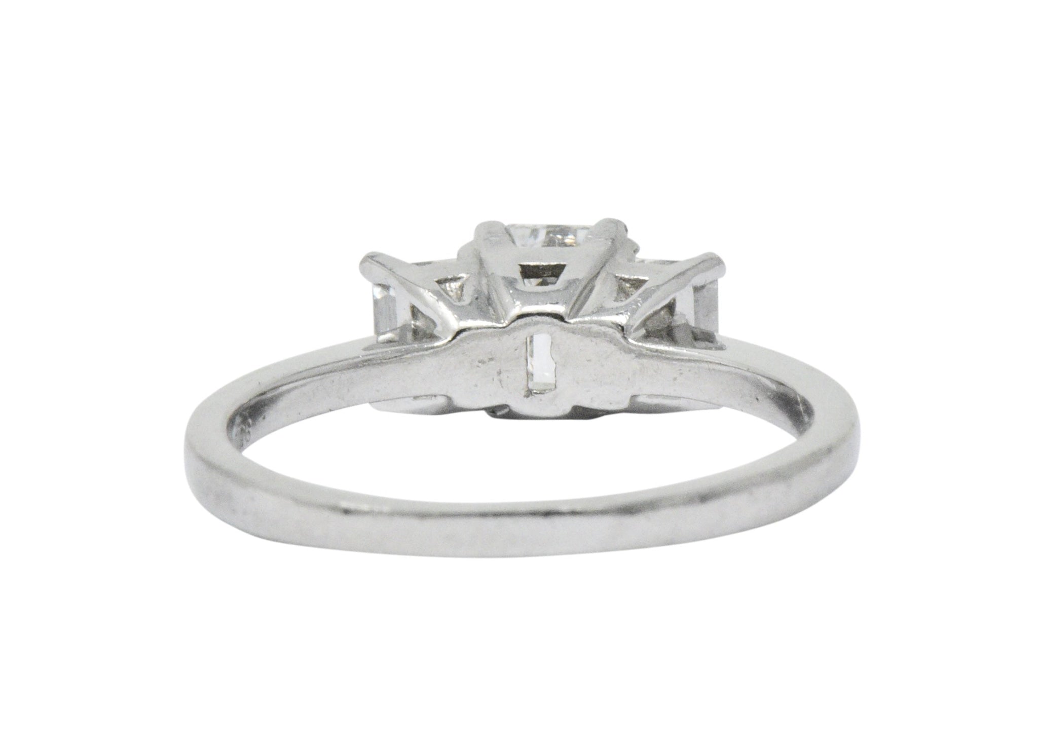 Vintage 1.40 CTW Emerald Cut Diamond Platinum Three Stone Engagement Ring Wilson's Estate Jewelry