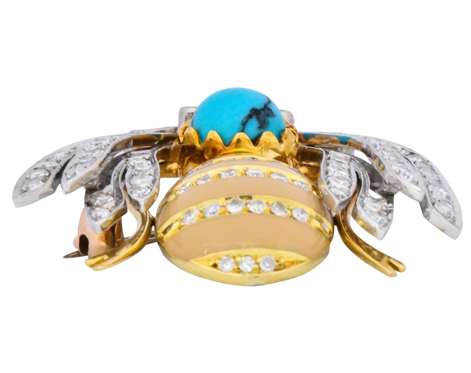 Vintage 1.71 CTW Diamond Turquoise Enamel Platinum 18 Karat Gold Insect Brooch - Wilson's Estate Jewelry