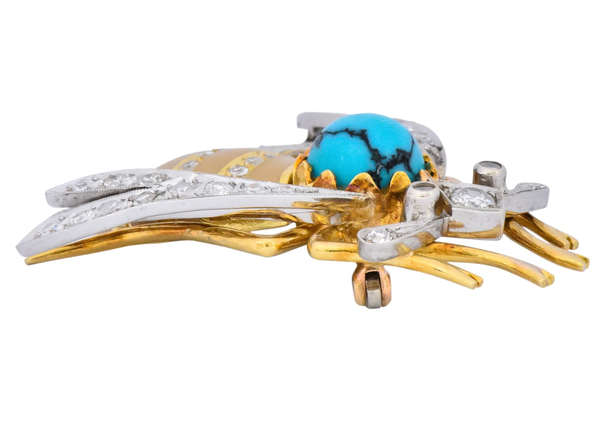 Vintage 1.71 CTW Diamond Turquoise Enamel Platinum 18 Karat Gold Insect Brooch - Wilson's Estate Jewelry