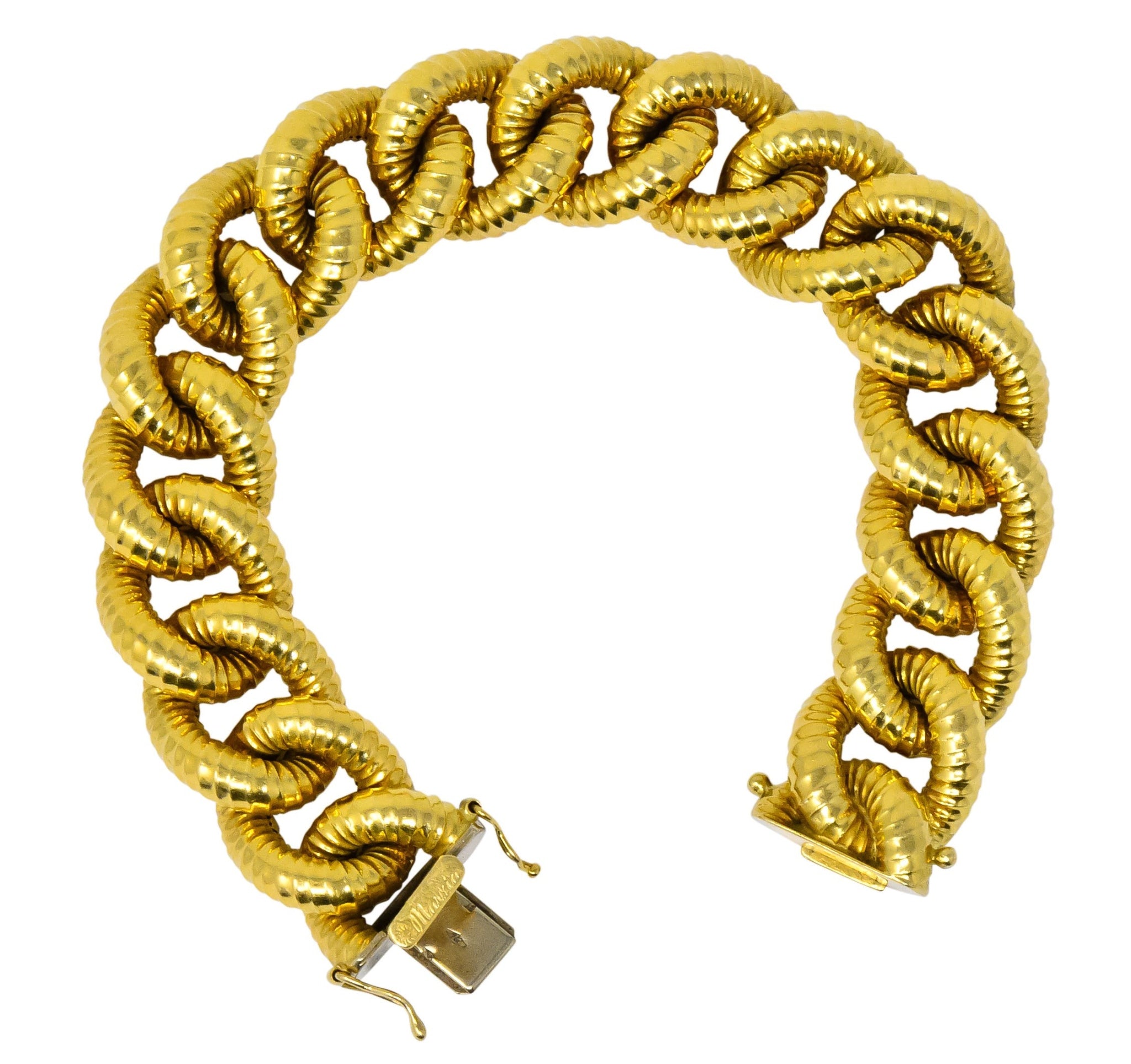 Vintage 18 Karat Gold Textured Curb Link Bracelet - Wilson's Estate Jewelry