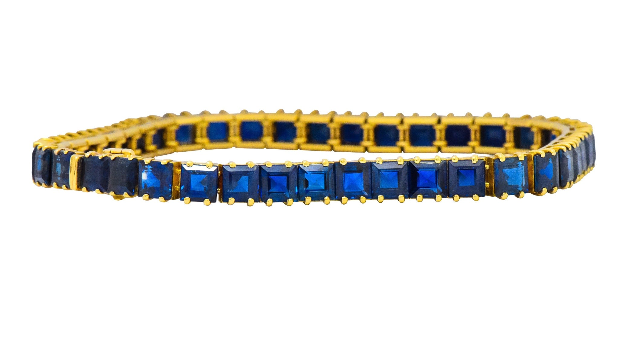 1950's Mid-Century 22.00 CTW No Heat Sapphire 18 Karat Gold Line Bracelet GIA Wilson's Estate Jewelry