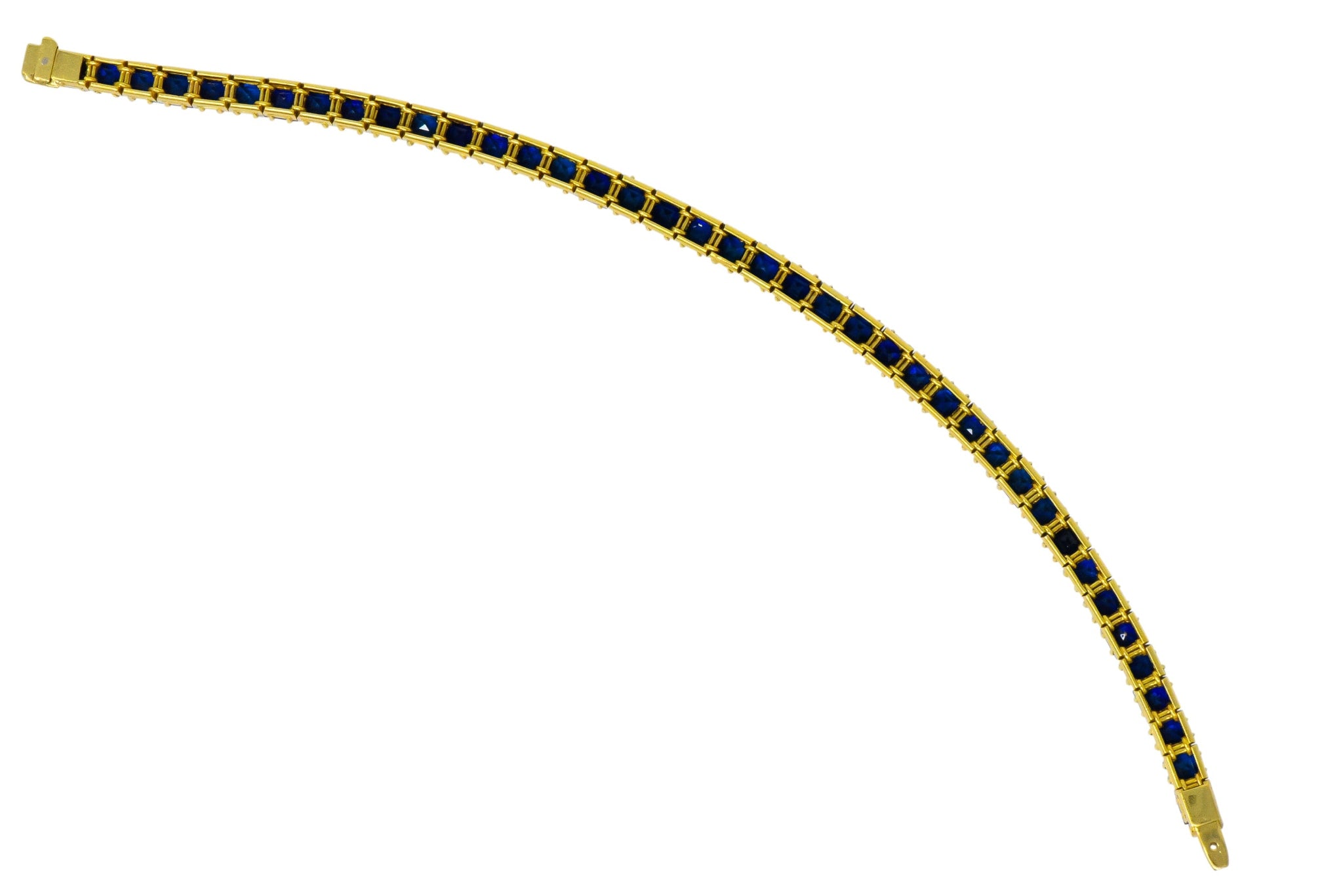 1950's Mid-Century 22.00 CTW No Heat Sapphire 18 Karat Gold Line Bracelet GIA Wilson's Estate Jewelry