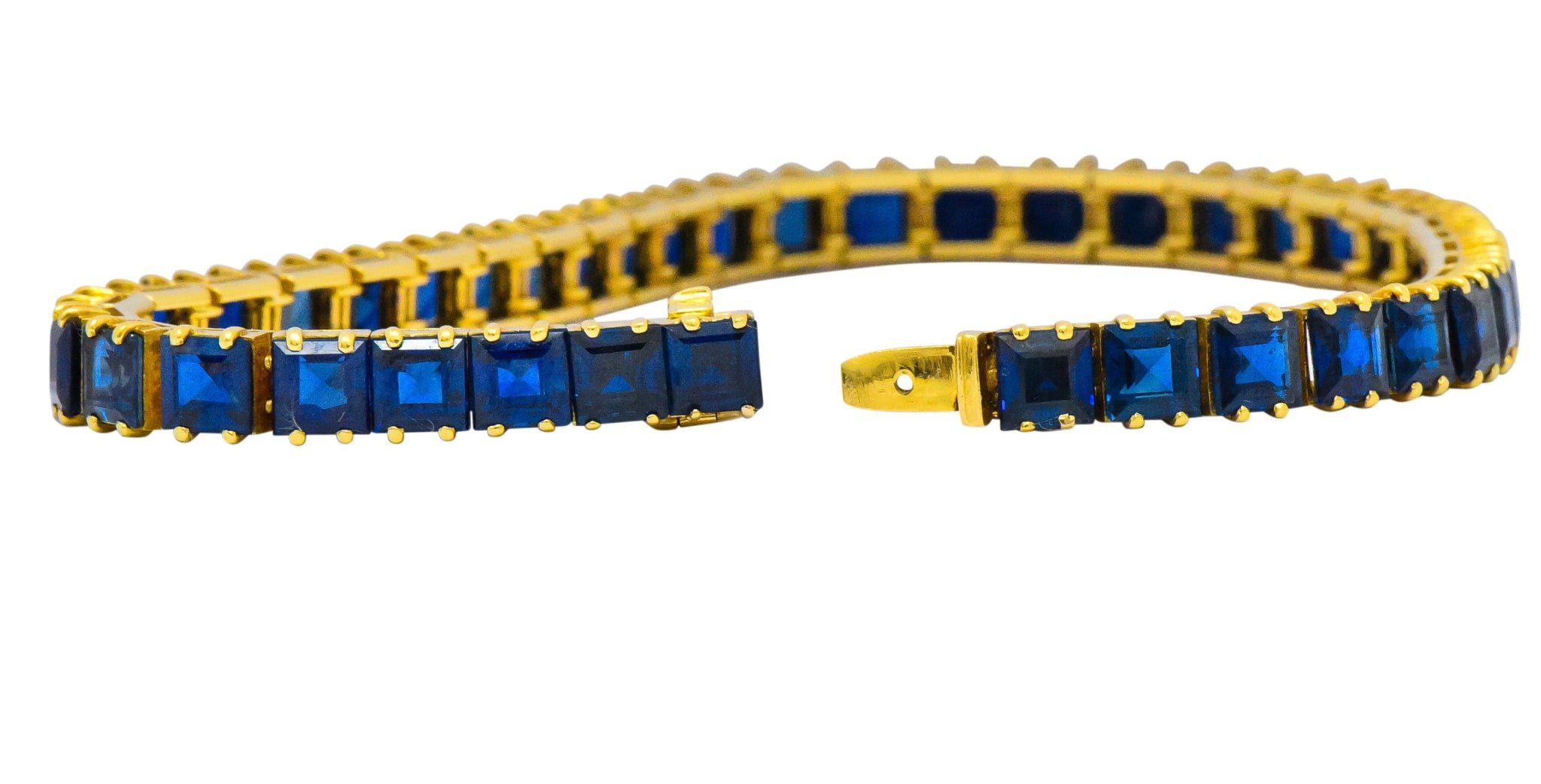 1950's Mid-Century 22.00 CTW No Heat Sapphire 18 Karat Gold Line Bracelet GIA Wilson's Estate Jewelry