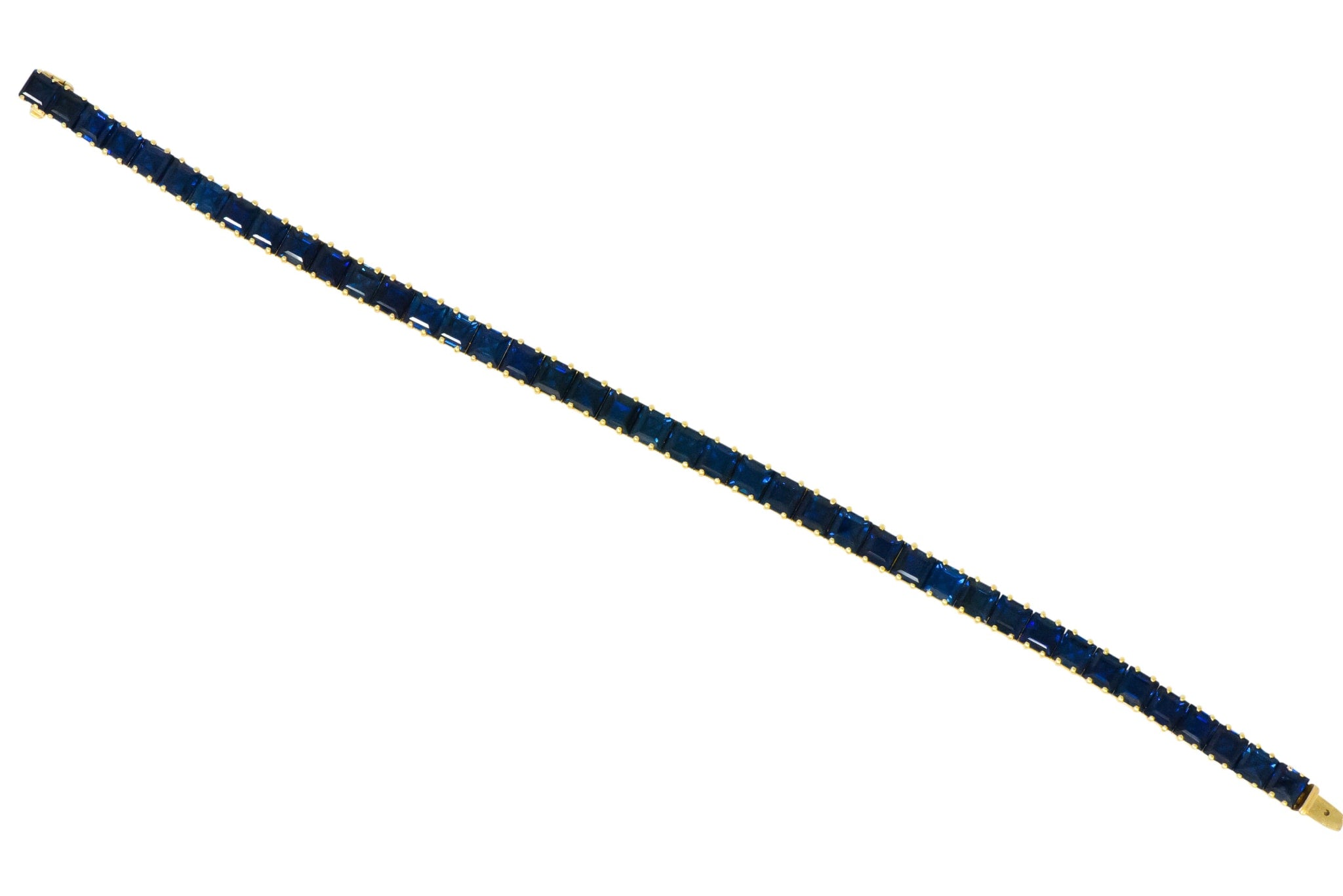 1950's Mid-Century 22.00 CTW No Heat Sapphire 18 Karat Gold Line Bracelet GIA Wilson's Estate Jewelry