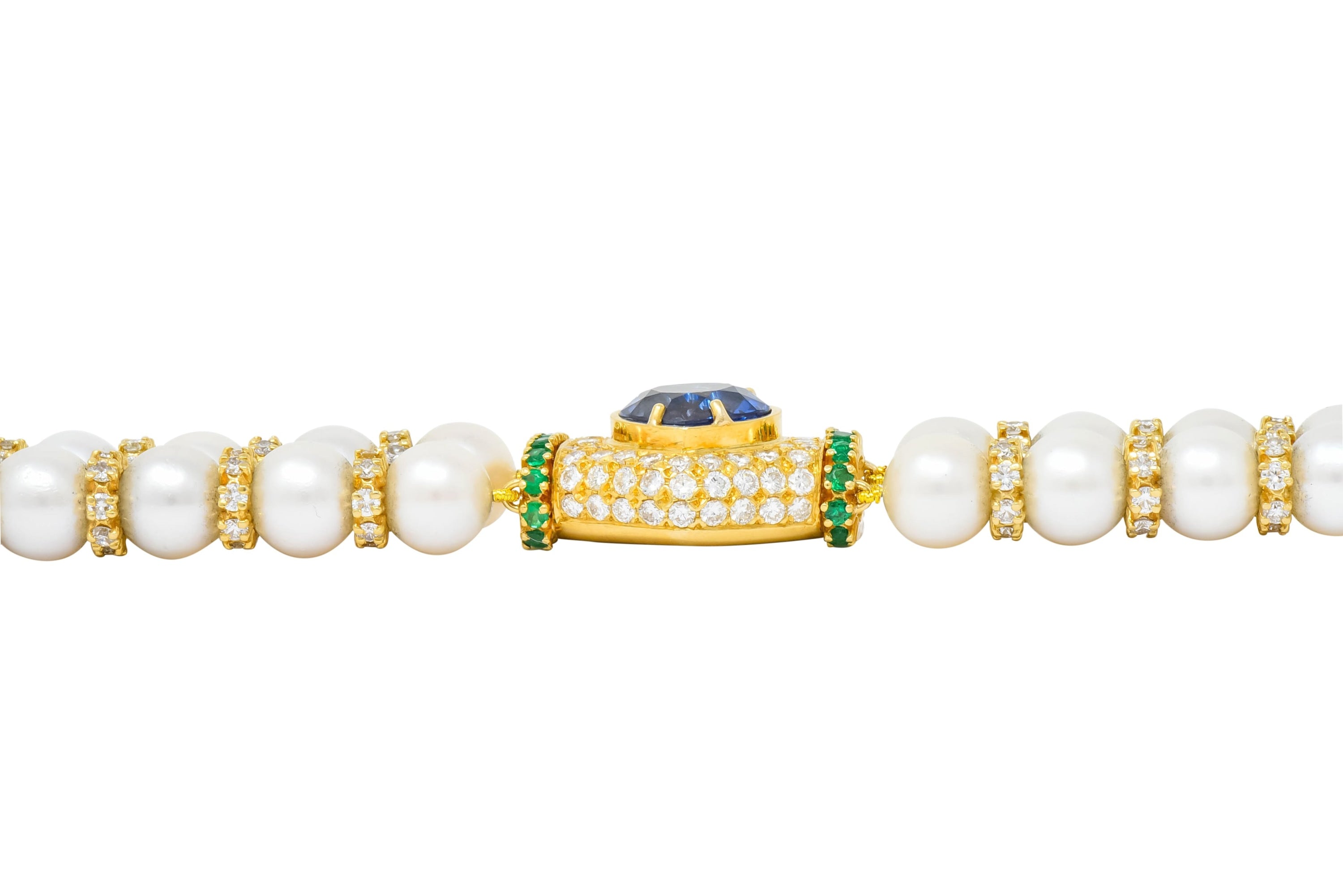 Vintage 35.50 CTW Sapphire Emerald Diamond Pearl 18 Karat Gold Heart Bracelet - Wilson's Estate Jewelry