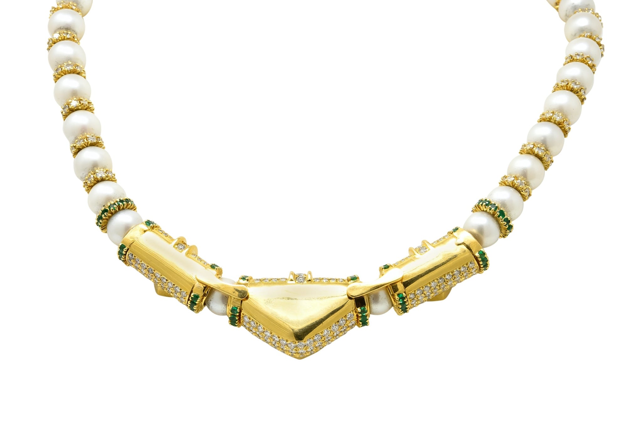 Vintage 35.50 CTW Sapphire Emerald Diamond Pearl 18 Karat Gold Heart Necklace - Wilson's Estate Jewelry