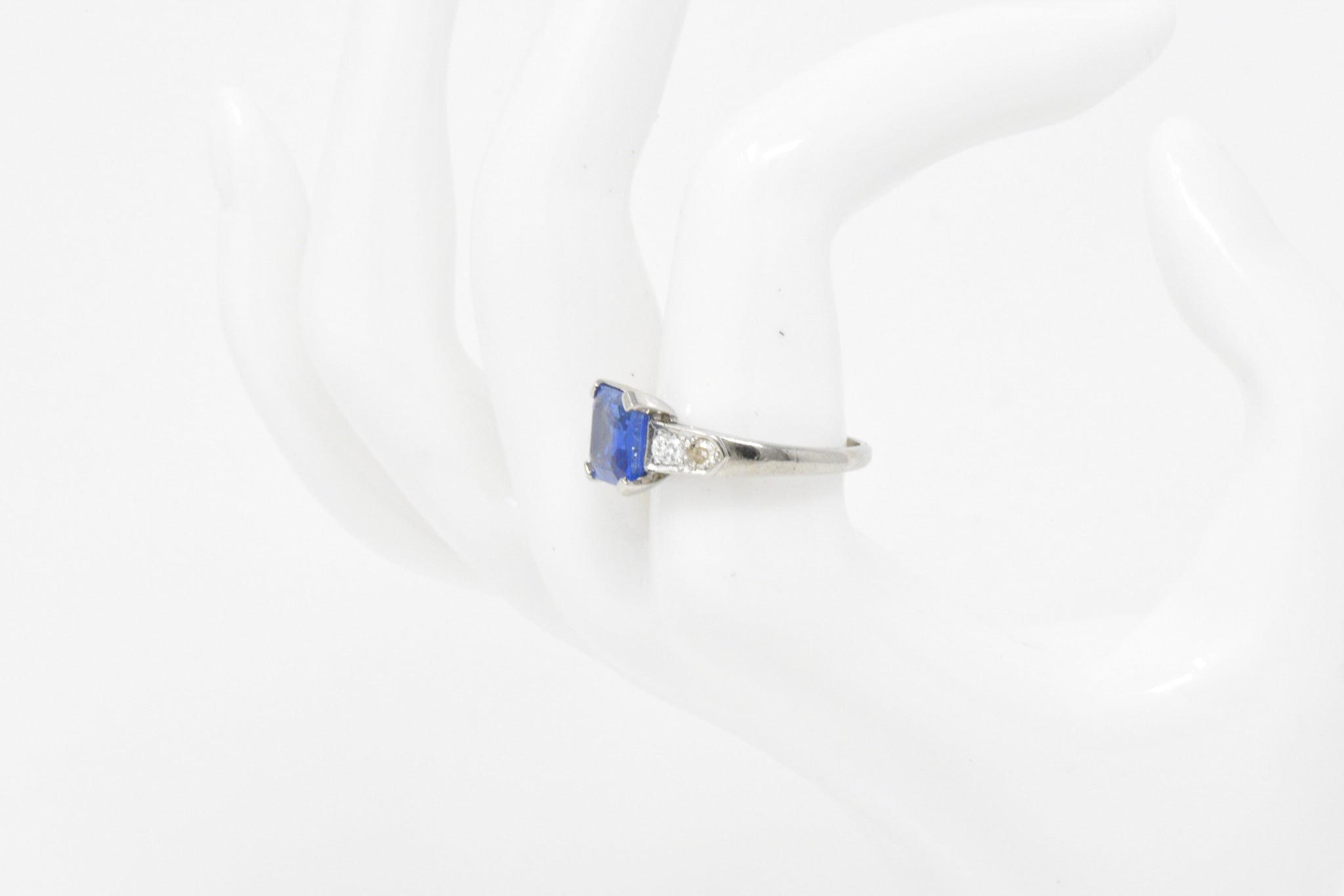 Vintage 4.11 CTW Unheated Ceylon Sapphire & Diamond Palladium Alternative Ring AGL Wilson's Estate Jewelry