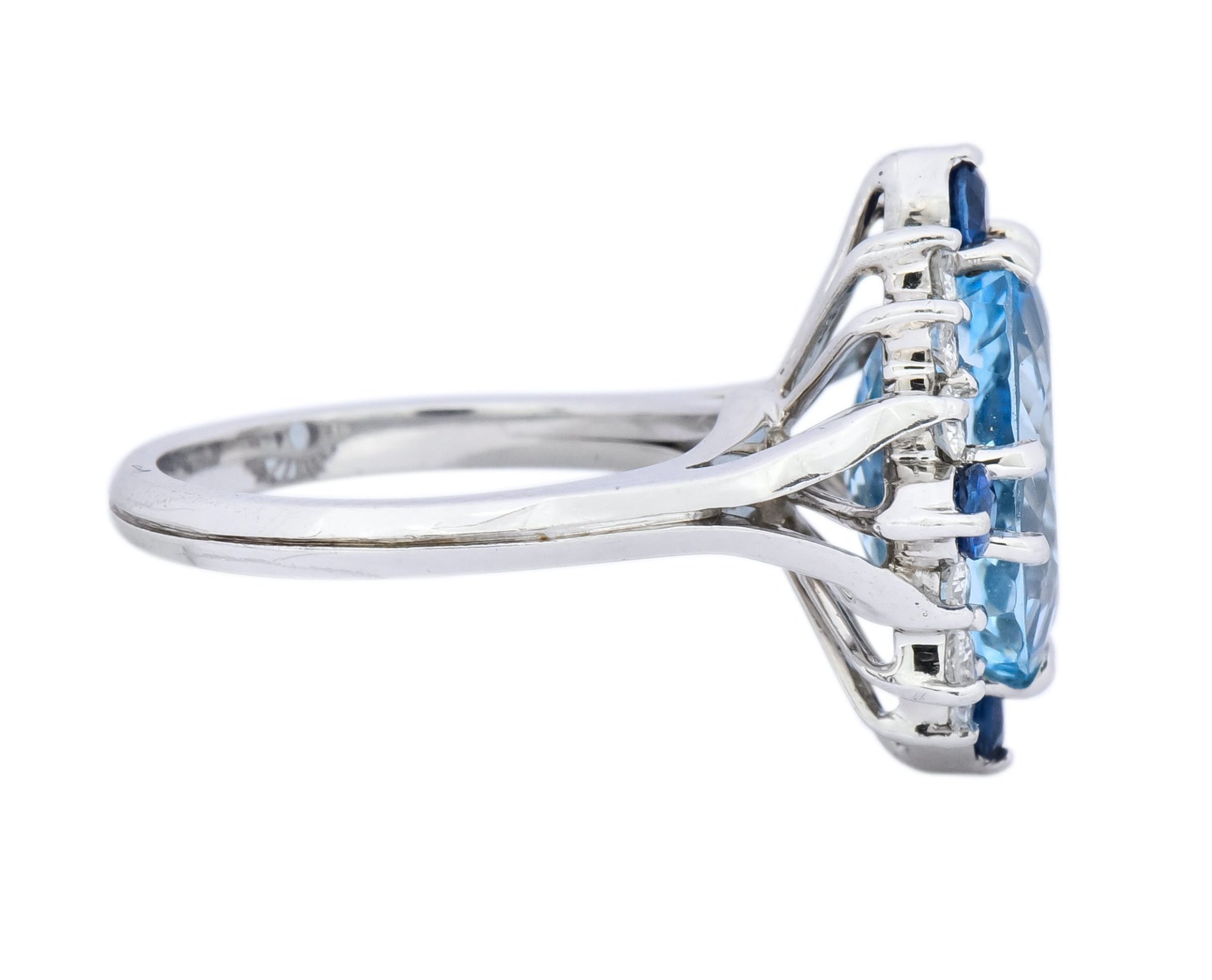 Vintage 4.14 CTW Aquamarine Diamond Sapphire 18 Karat White Gold Cluster Ring - Wilson's Estate Jewelry