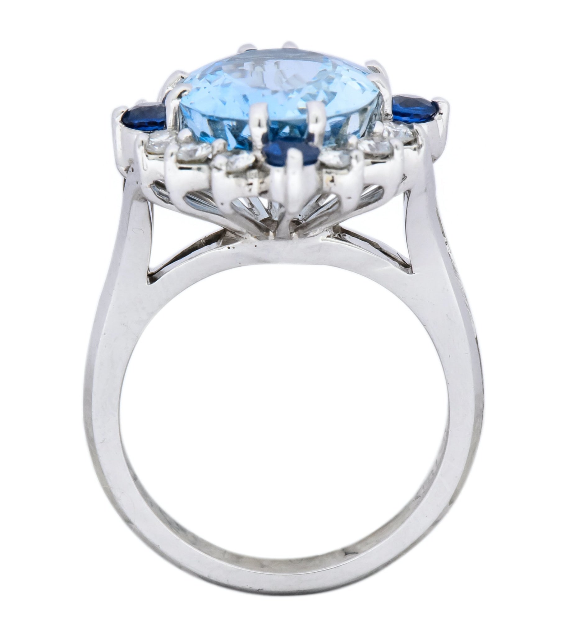 Vintage 4.14 CTW Aquamarine Diamond Sapphire 18 Karat White Gold Cluster Ring - Wilson's Estate Jewelry