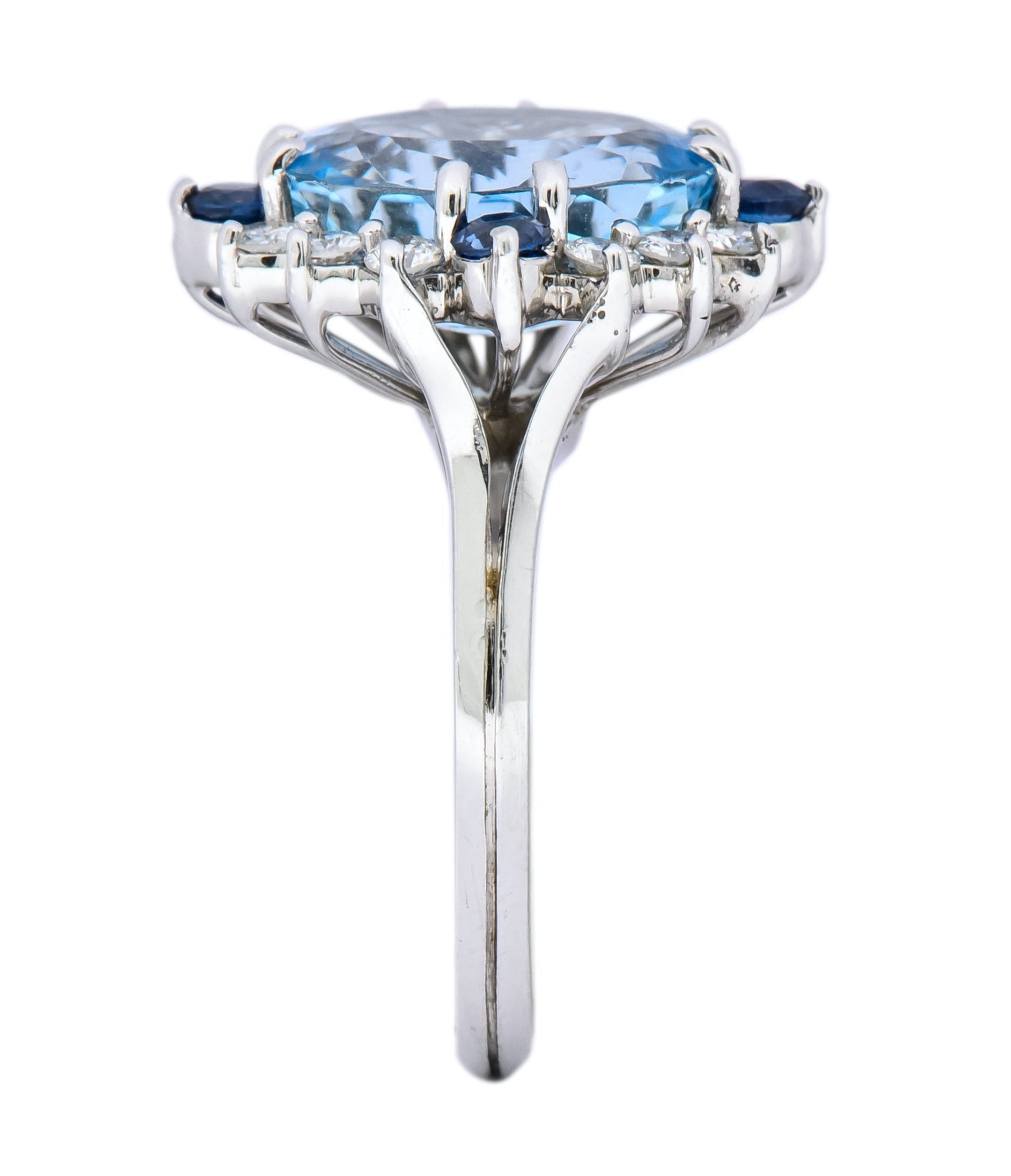 Vintage 4.14 CTW Aquamarine Diamond Sapphire 18 Karat White Gold Cluster Ring - Wilson's Estate Jewelry