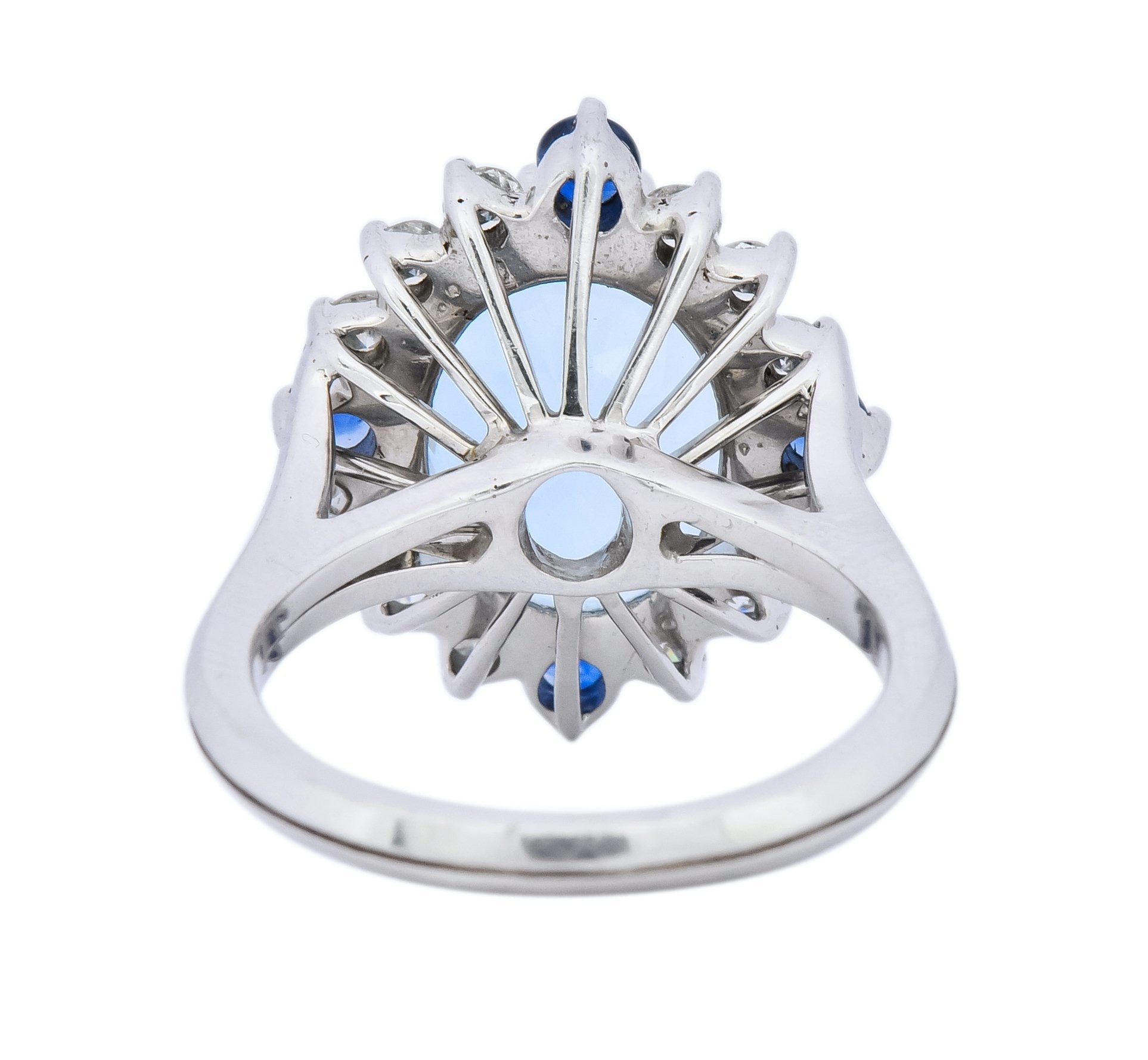 Vintage 4.14 CTW Aquamarine Diamond Sapphire 18 Karat White Gold Cluster Ring - Wilson's Estate Jewelry