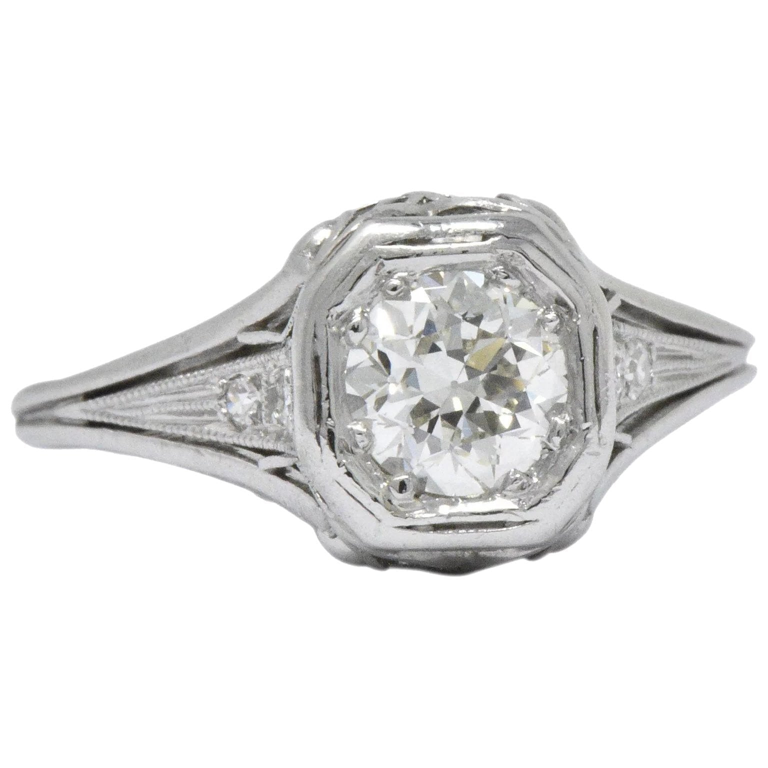 Vintage Art Deco 0.73 CTW Diamond Platinum Engagement Ring Wilson's Estate Jewelry