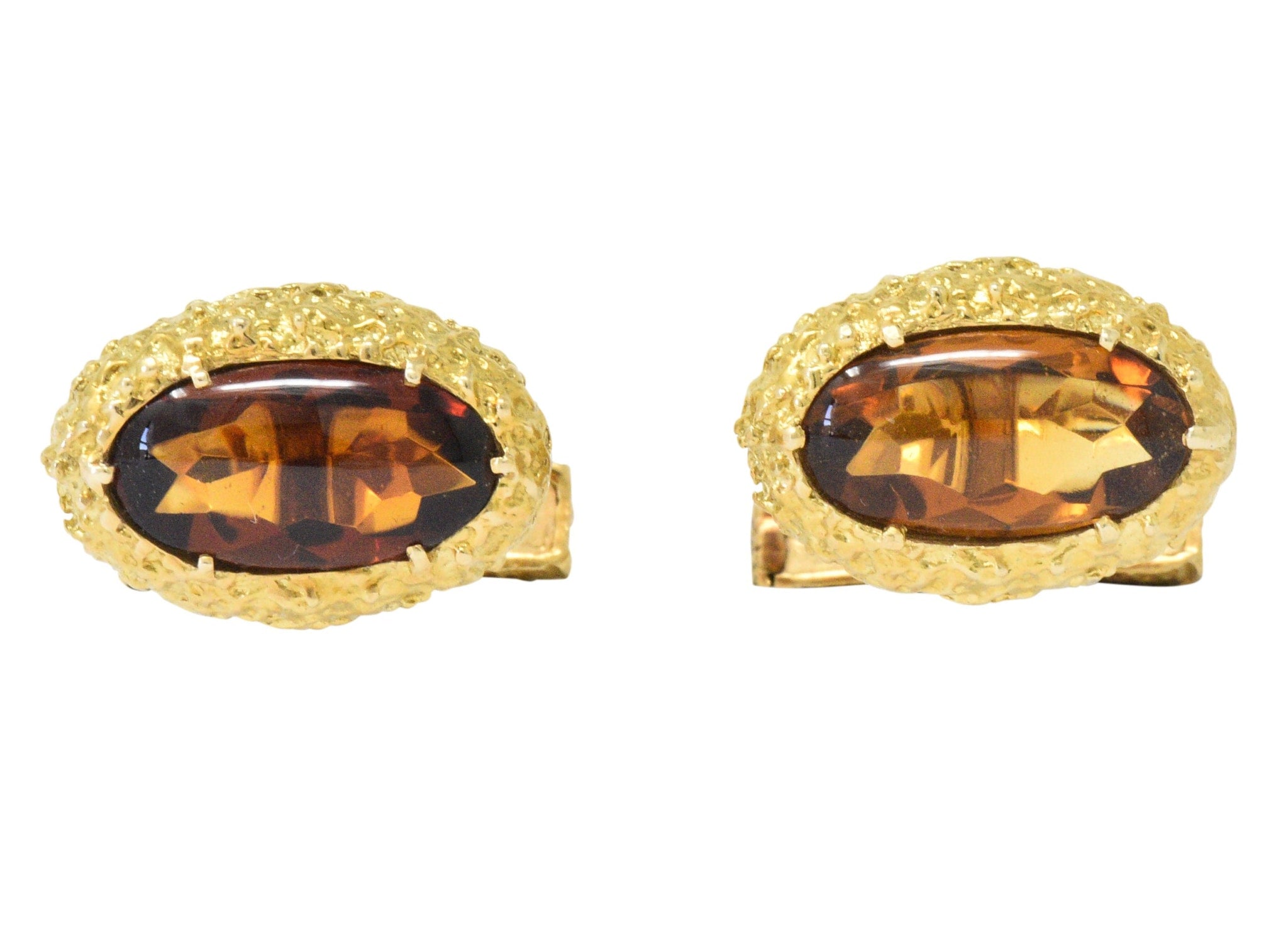 Vintage Citrine Cabochon 18 Karat Gold Men's Cufflinks Wilson's Estate Jewelry
