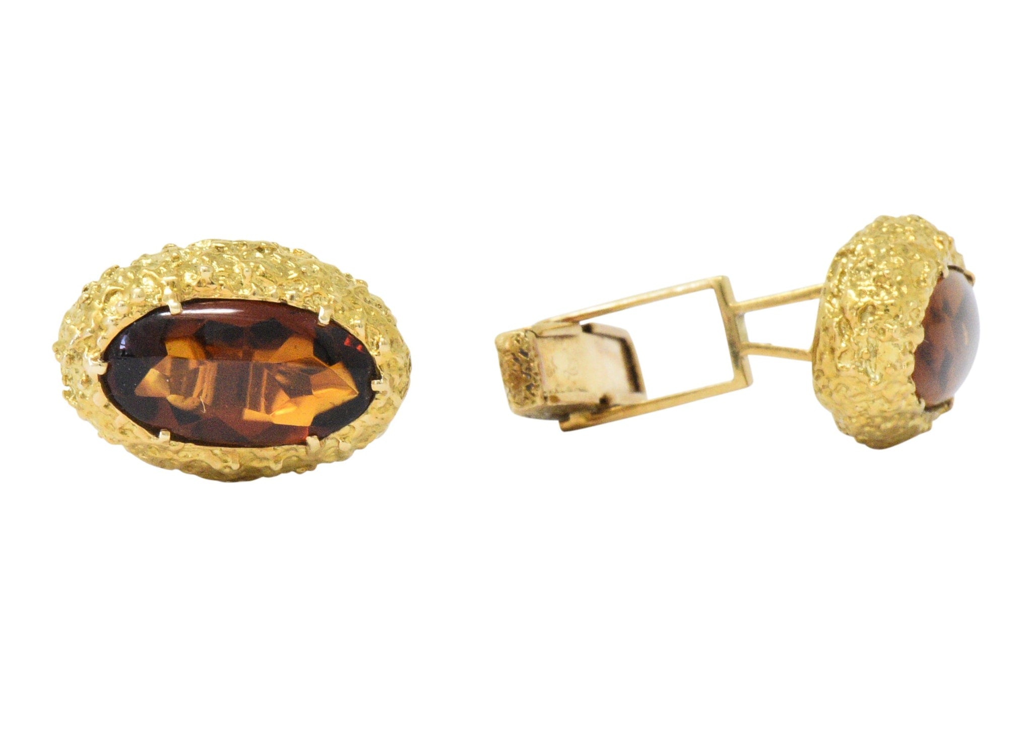 Vintage Citrine Cabochon 18 Karat Gold Men's Cufflinks Wilson's Estate Jewelry