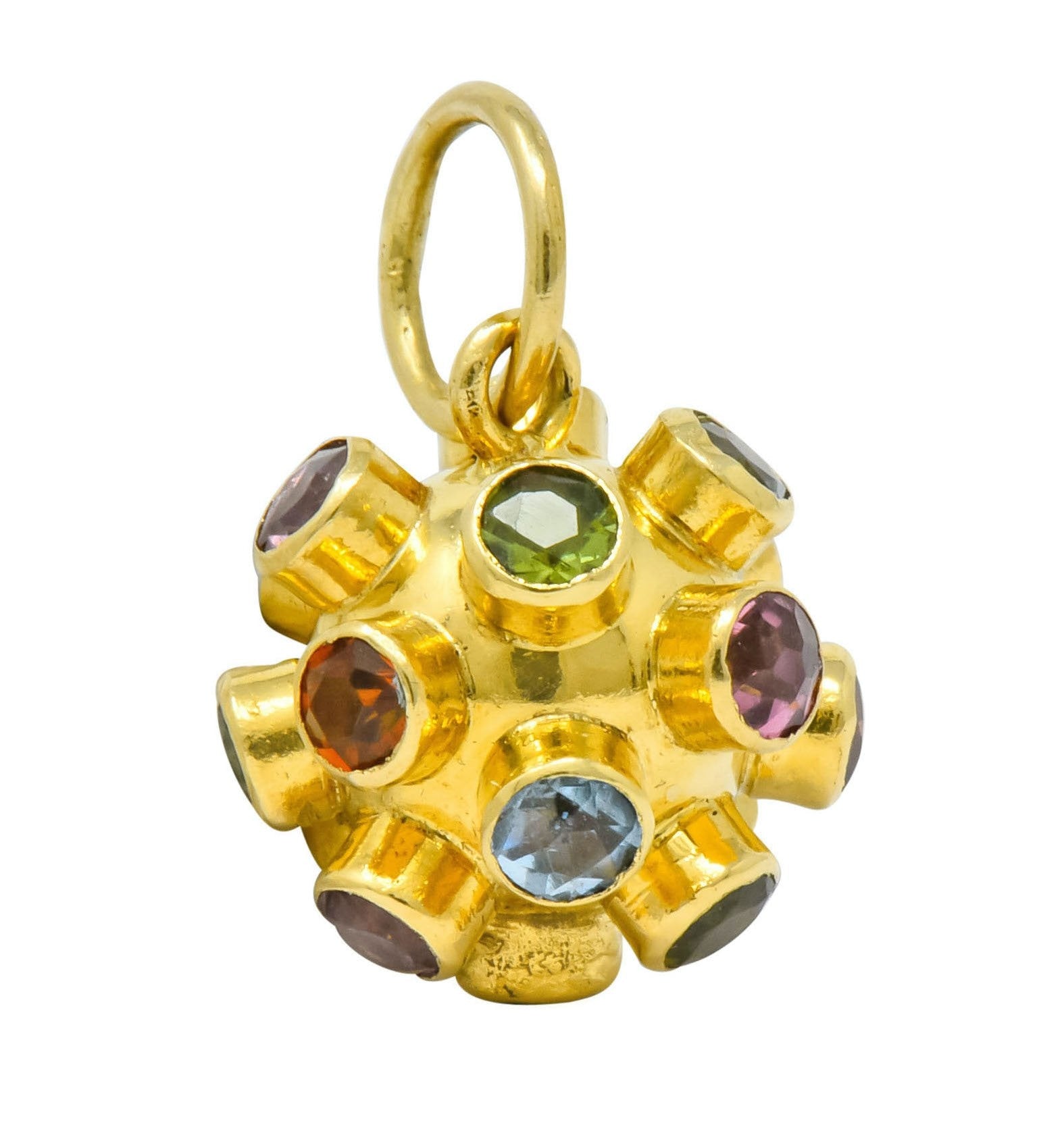 Vintage Citrine Garnet Multi-Gem 18 Karat Gold Sputnik Satellite Charm - Wilson's Estate Jewelry