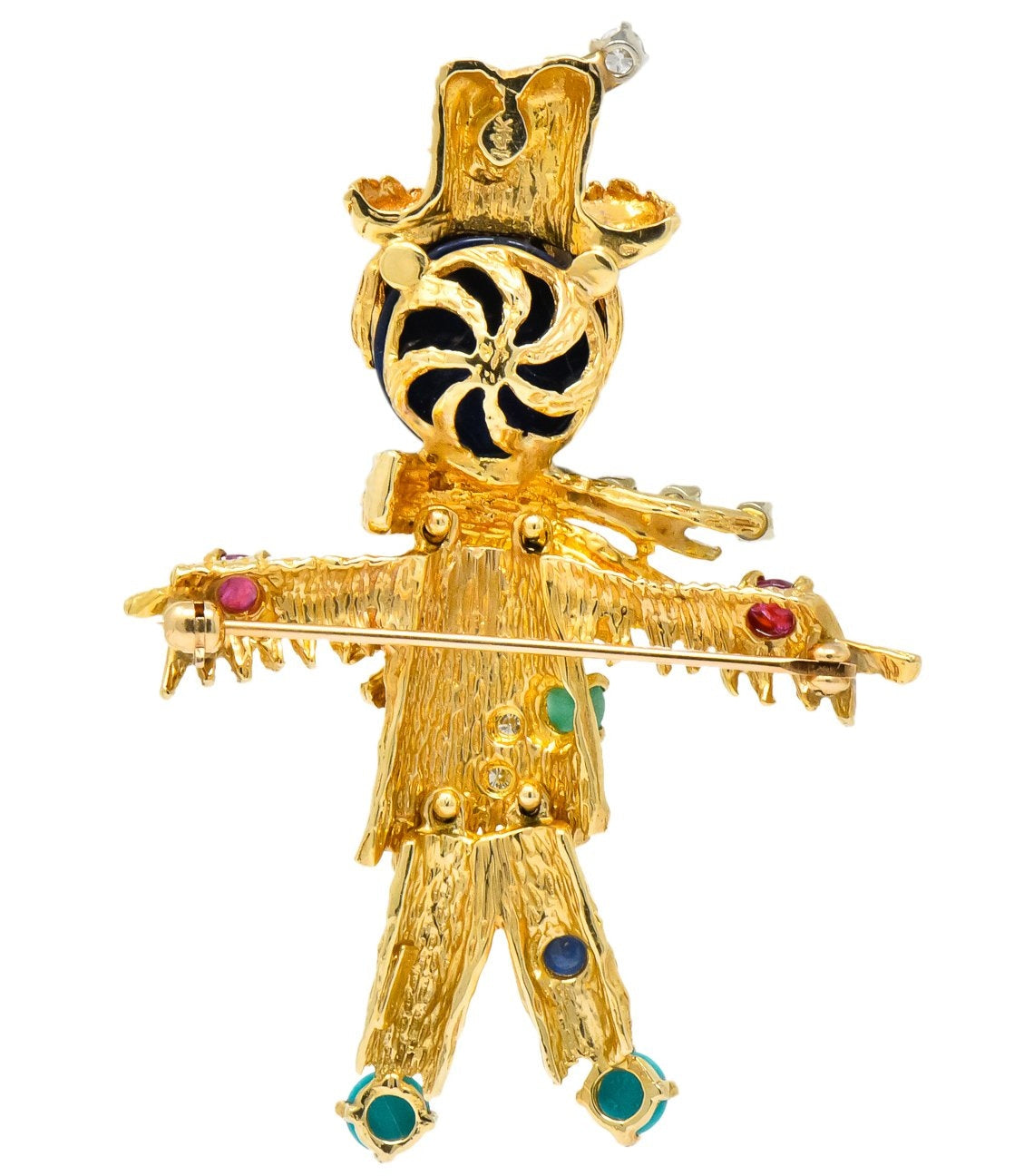 Vintage Diamond Sapphire Ruby Multi-Gem 14 Karat Gold Scarecrow Brooch - Wilson's Estate Jewelry