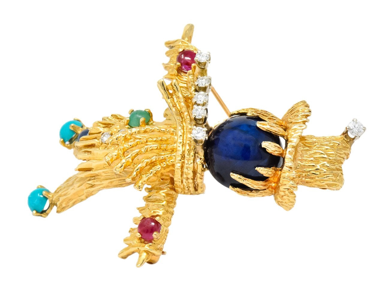Vintage Diamond Sapphire Ruby Multi-Gem 14 Karat Gold Scarecrow Brooch - Wilson's Estate Jewelry
