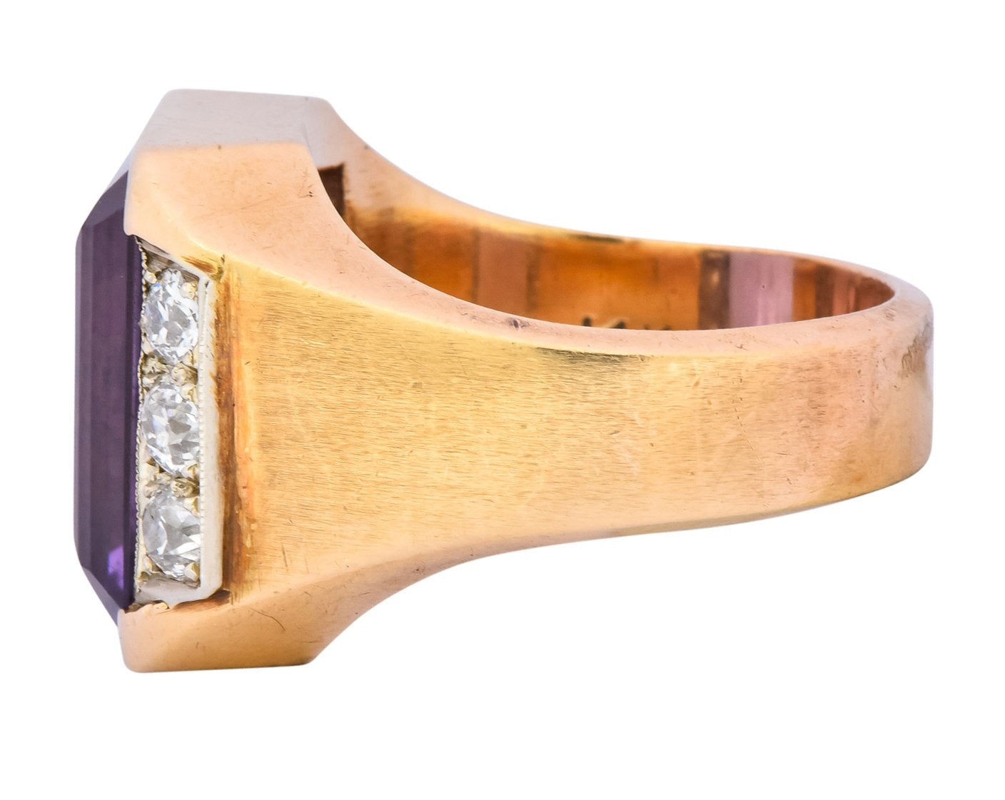 Vintage Emerald Cut Amethyst Diamond 14 Karat Gold Statement Ring - Wilson's Estate Jewelry