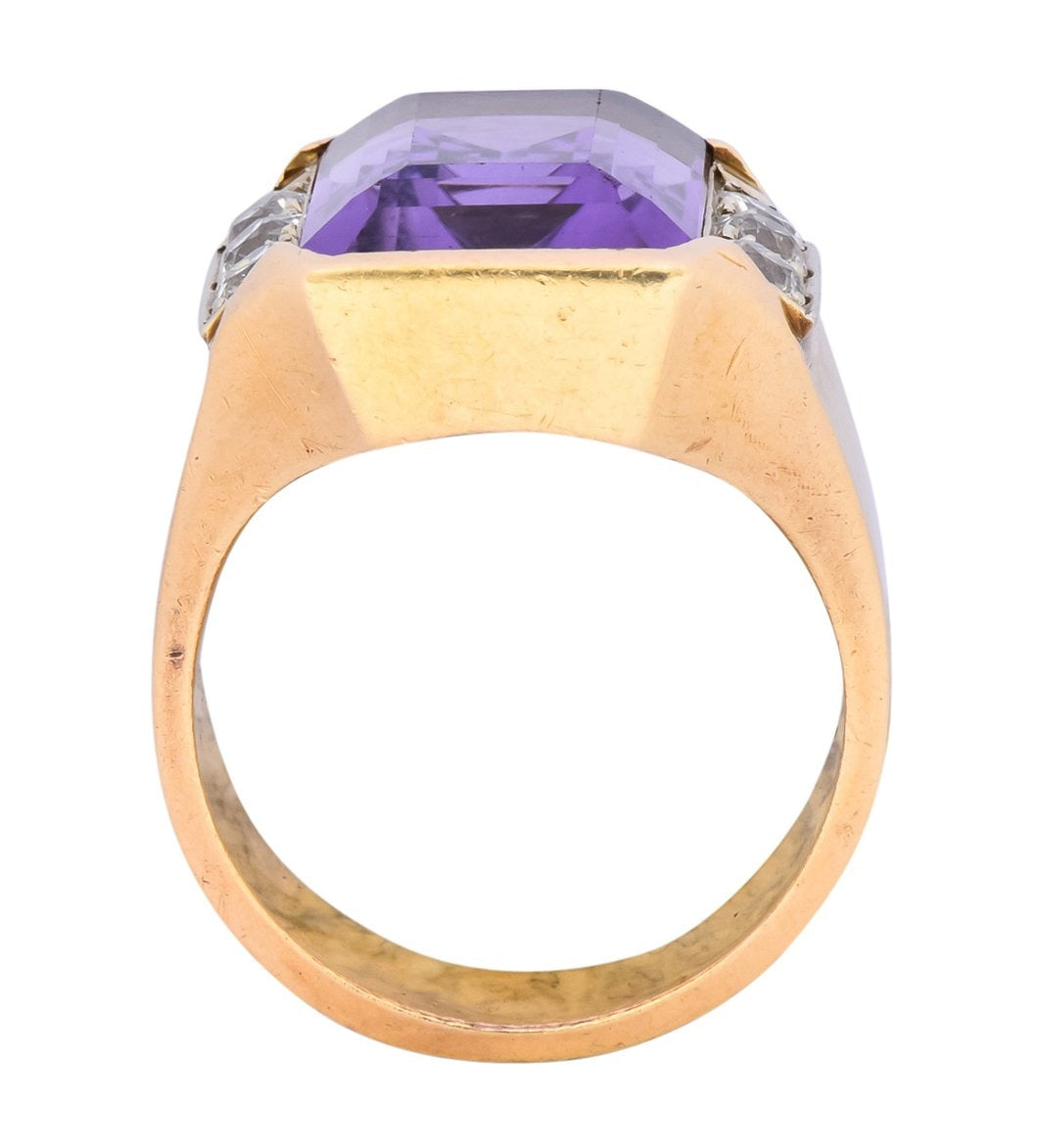Vintage Emerald Cut Amethyst Diamond 14 Karat Gold Statement Ring - Wilson's Estate Jewelry