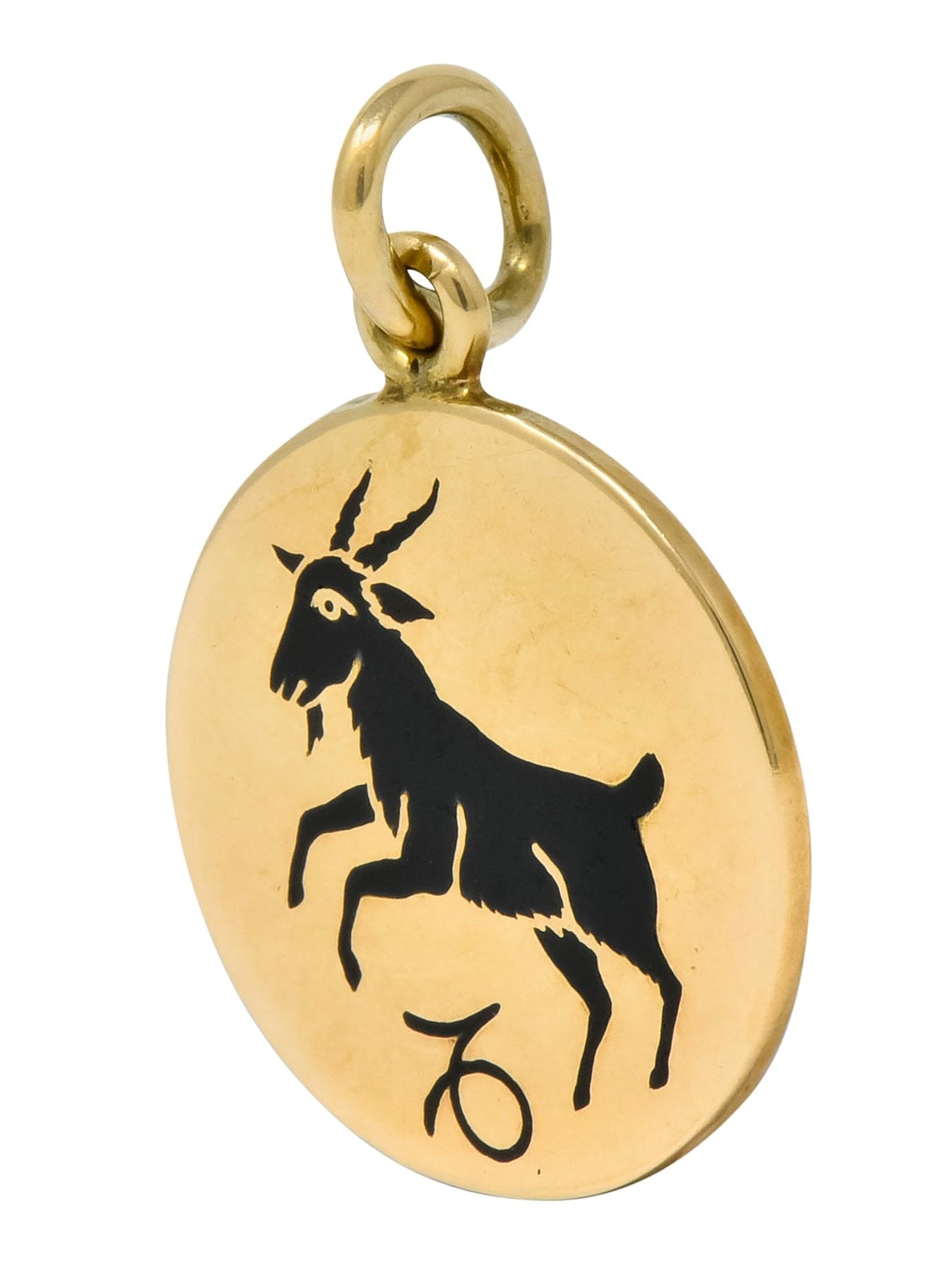Vintage Enamel 14 Karat Yellow Gold Capricorn Zodiac Charm - Wilson's Estate Jewelry