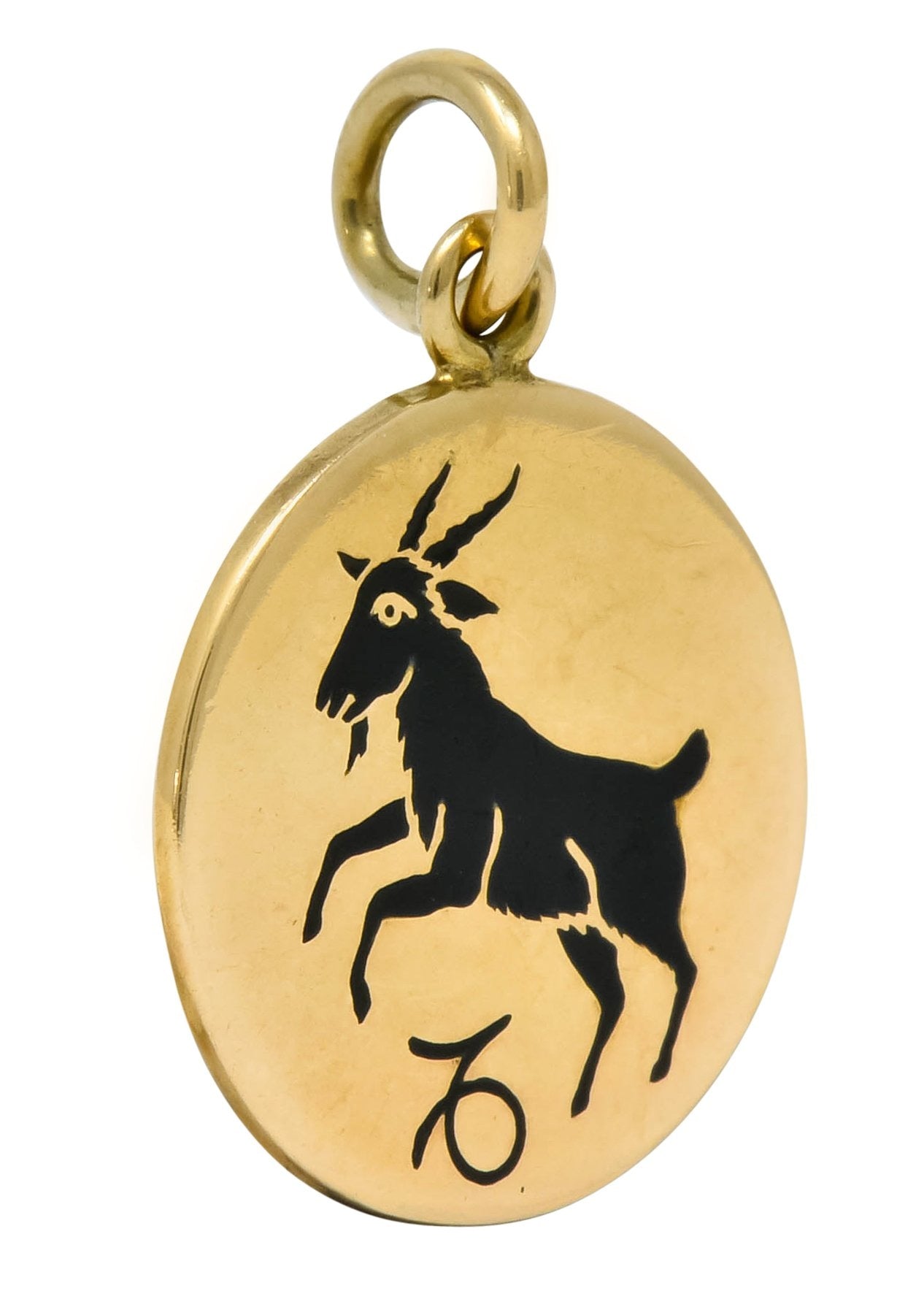 Vintage Enamel 14 Karat Yellow Gold Capricorn Zodiac Charm - Wilson's Estate Jewelry