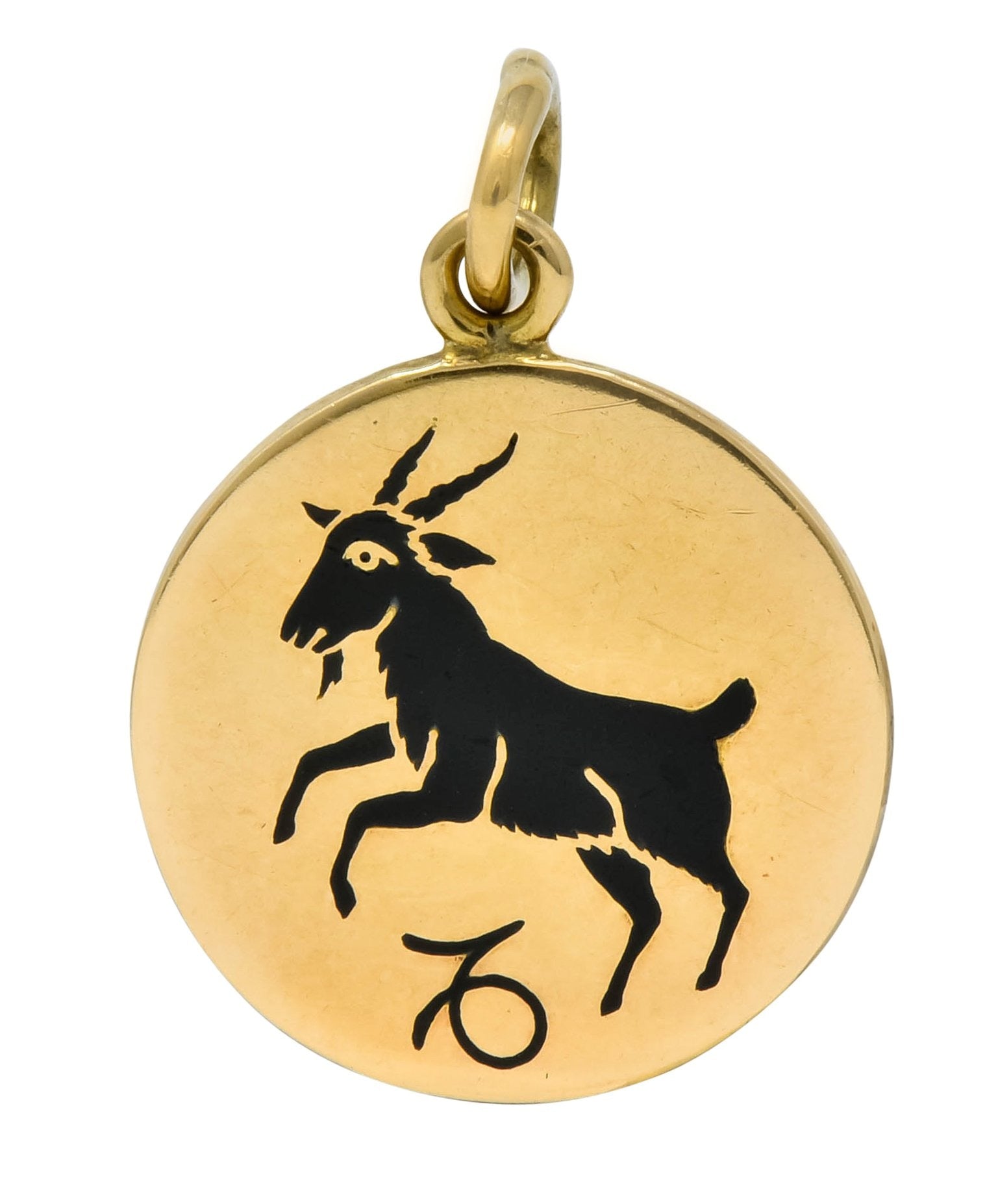 Vintage Enamel 14 Karat Yellow Gold Capricorn Zodiac Charm - Wilson's Estate Jewelry