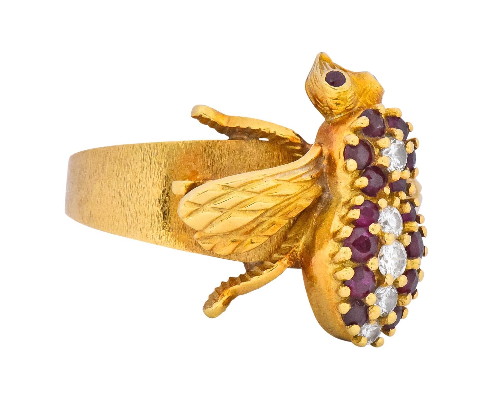 Vintage Herbert Rosenthal 0.95 CTW Diamond Ruby 18 Karat Gold Bee Ring - Wilson's Estate Jewelry