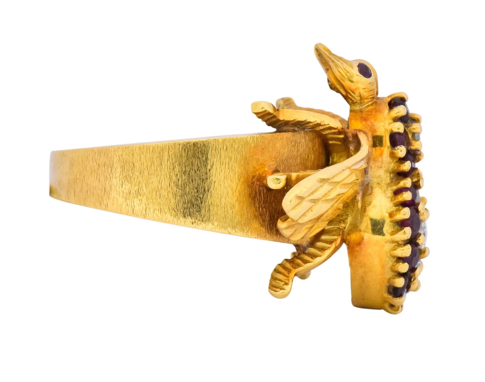 Vintage Herbert Rosenthal 0.95 CTW Diamond Ruby 18 Karat Gold Bee Ring - Wilson's Estate Jewelry