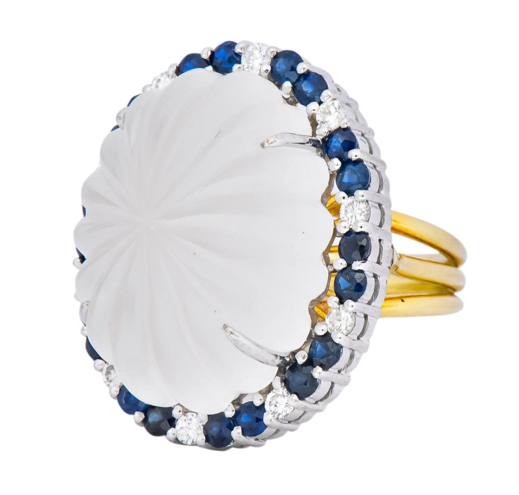 Vintage Rock Crystal Sapphire Diamond Platinum-Topped 18 Karat Gold Ring - Wilson's Estate Jewelry