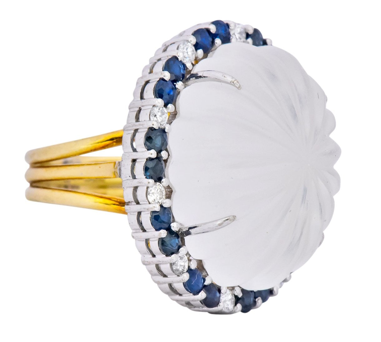 Vintage Rock Crystal Sapphire Diamond Platinum-Topped 18 Karat Gold Ring - Wilson's Estate Jewelry