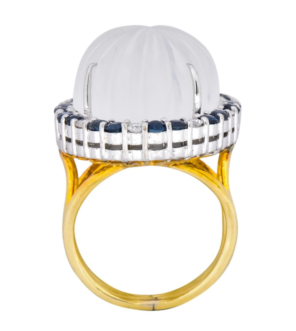 Vintage Rock Crystal Sapphire Diamond Platinum-Topped 18 Karat Gold Ring - Wilson's Estate Jewelry