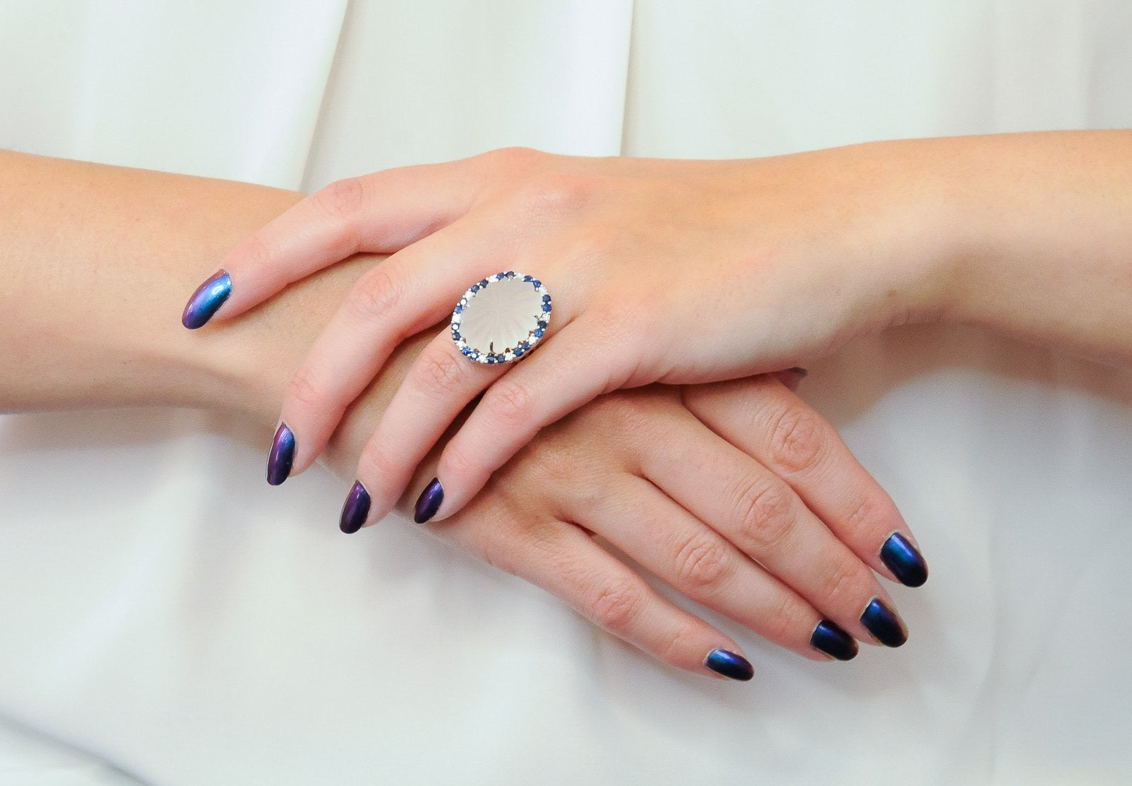 Vintage Rock Crystal Sapphire Diamond Platinum-Topped 18 Karat Gold Ring - Wilson's Estate Jewelry