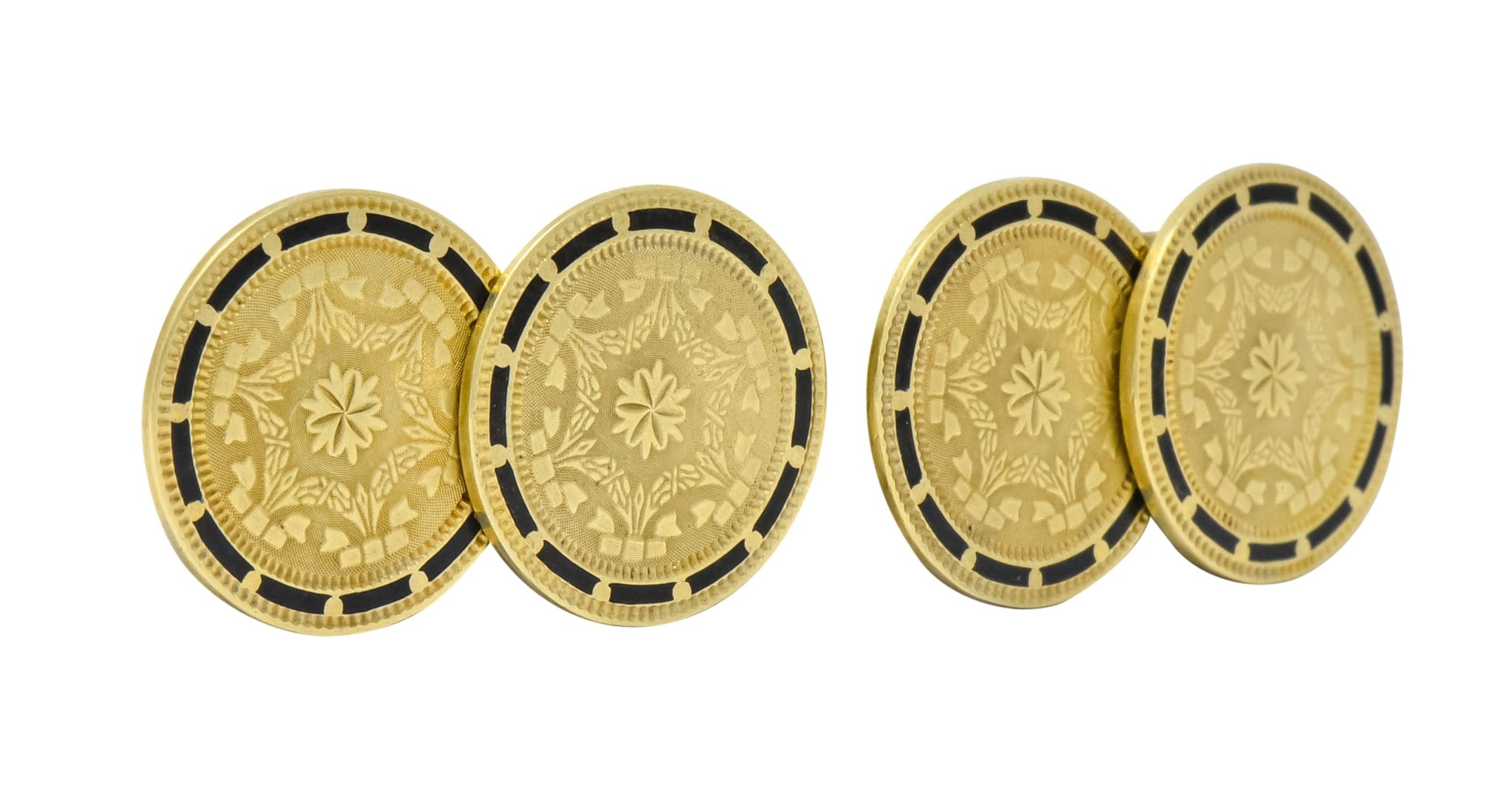 Wordley, Allsop & Bliss Enamel 14 Karat Gold Disk Men's Deco Cufflinks - Wilson's Estate Jewelry