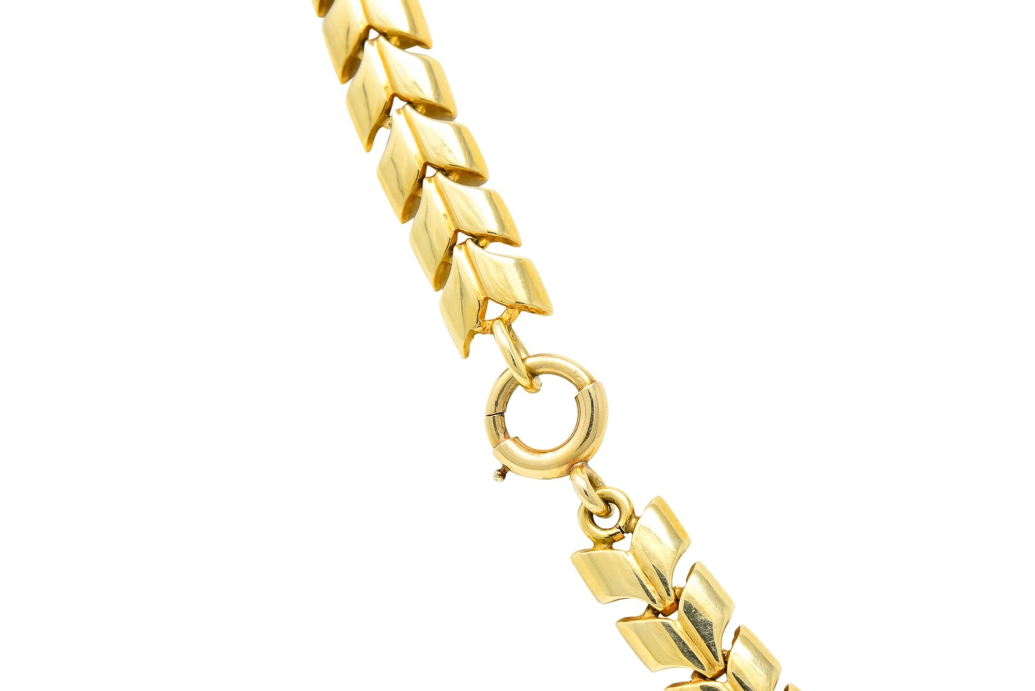 Wordley Alsopp & Bliss 1940's Retro Jade Pearl 14 Karat Link Necklace - Wilson's Estate Jewelry