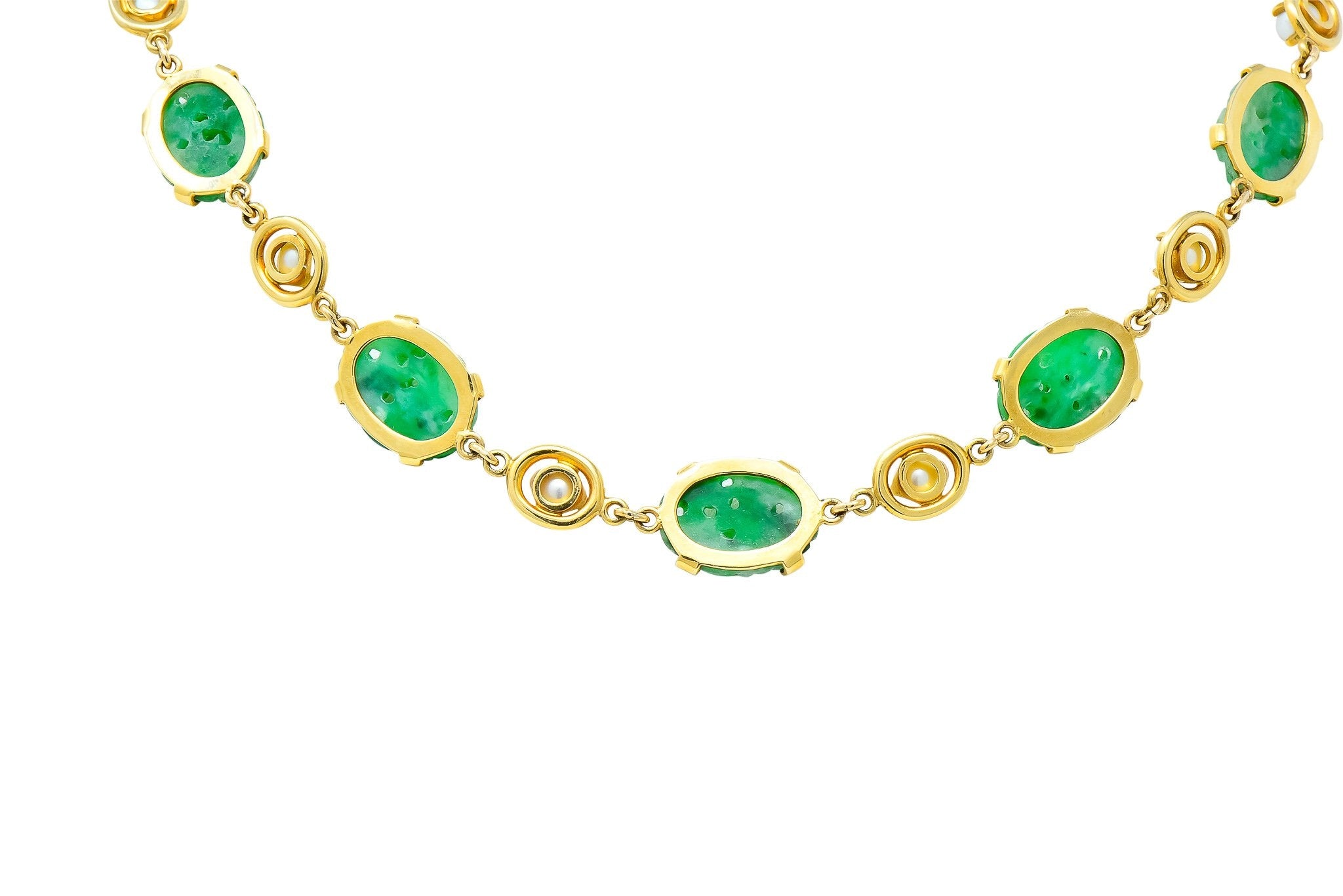 Wordley Alsopp & Bliss 1940's Retro Jade Pearl 14 Karat Link Necklace - Wilson's Estate Jewelry