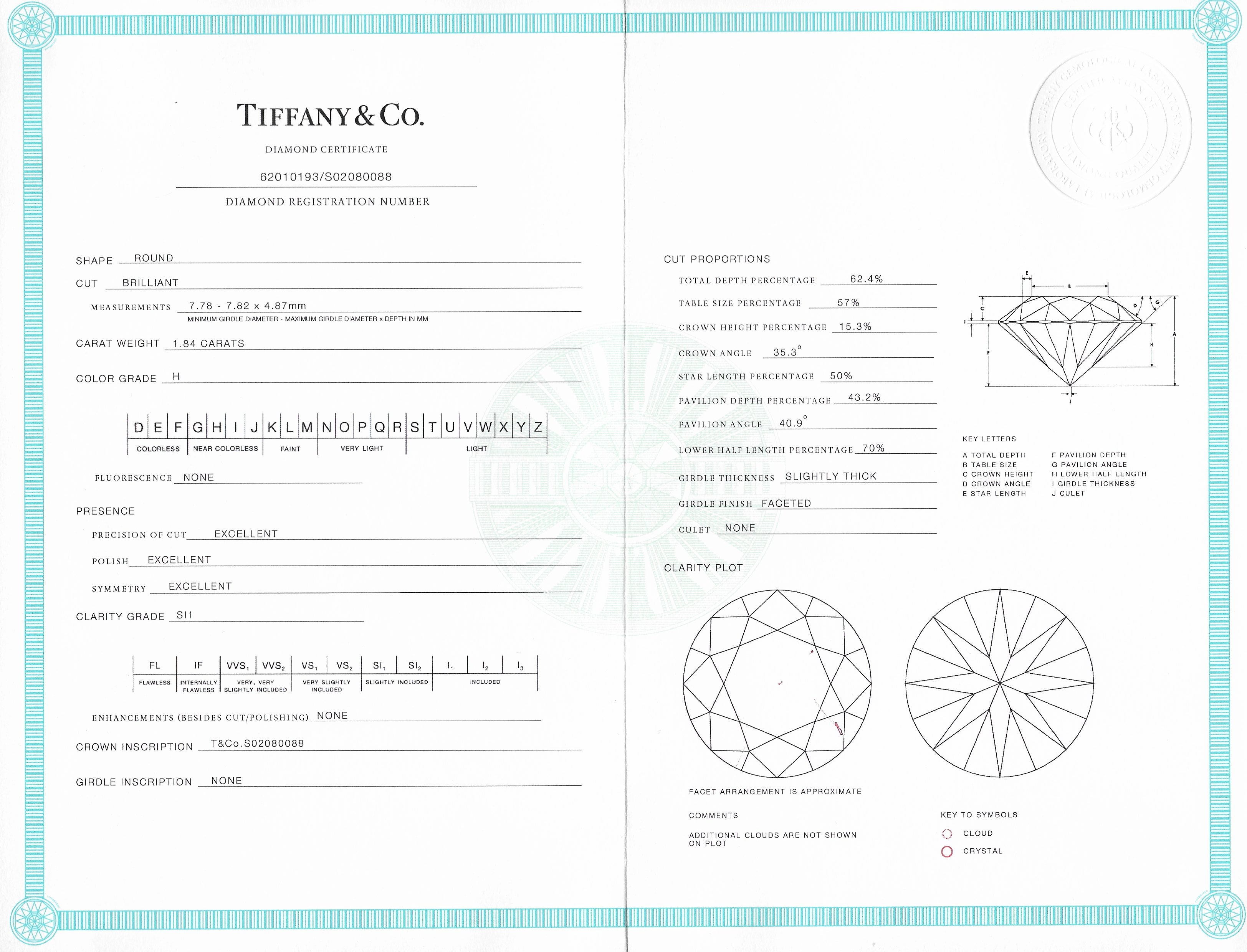 Tiffany & Co. Contemporary 2.02 CTW Diamond Platinum Harmony Engagement Ring Wilson's Estate Jewelry