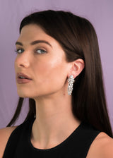 Mid-Century 17.33 CTW Pear & Marquise Cut Diamond Platinum Clustered Burst Vintage Drop Earrings Wilson's Estate Jewelry