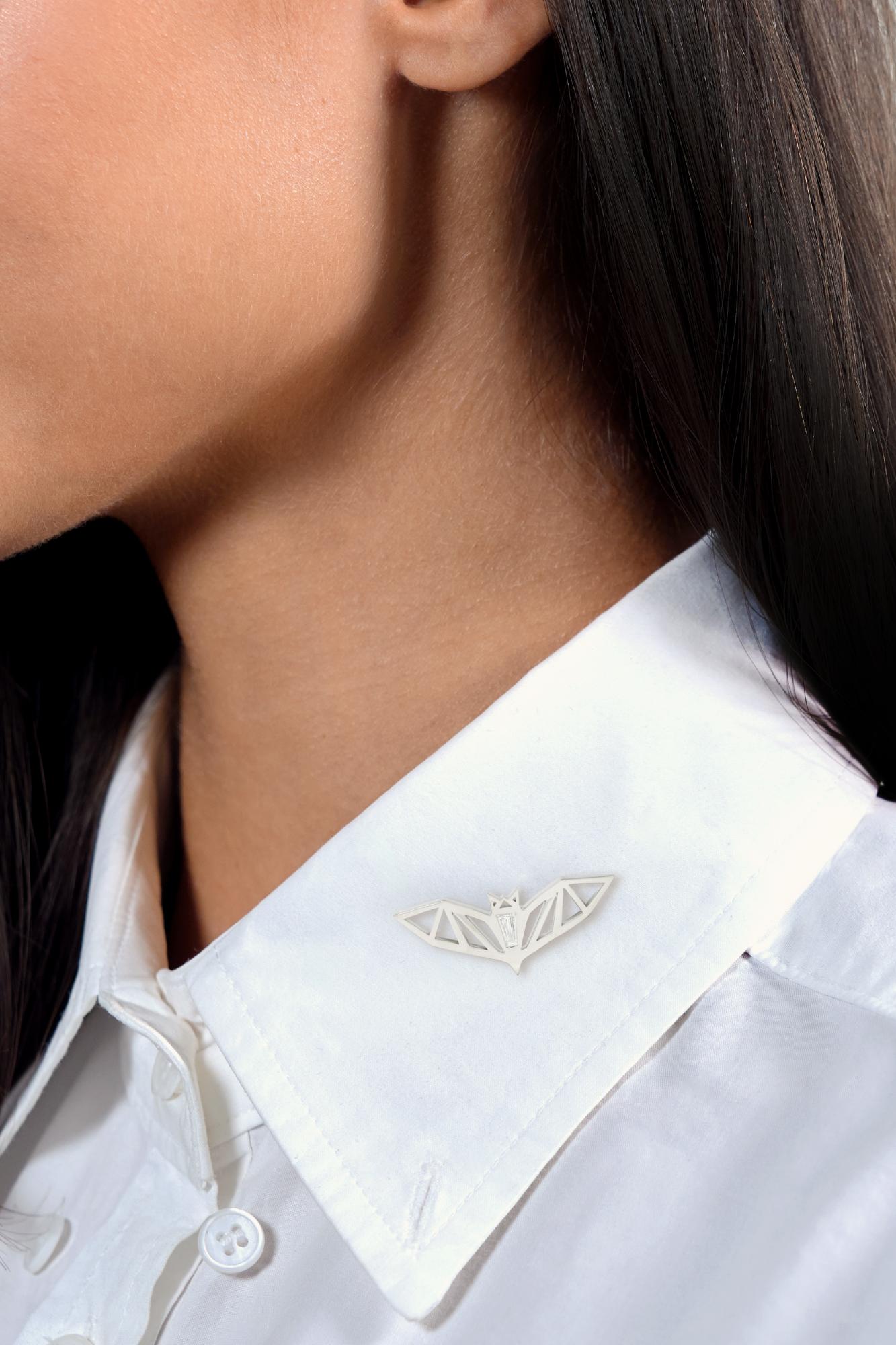 BRASH Platinum Fancy Diamond Faceted Geometric GEO Bat Unisex Brooch Pin