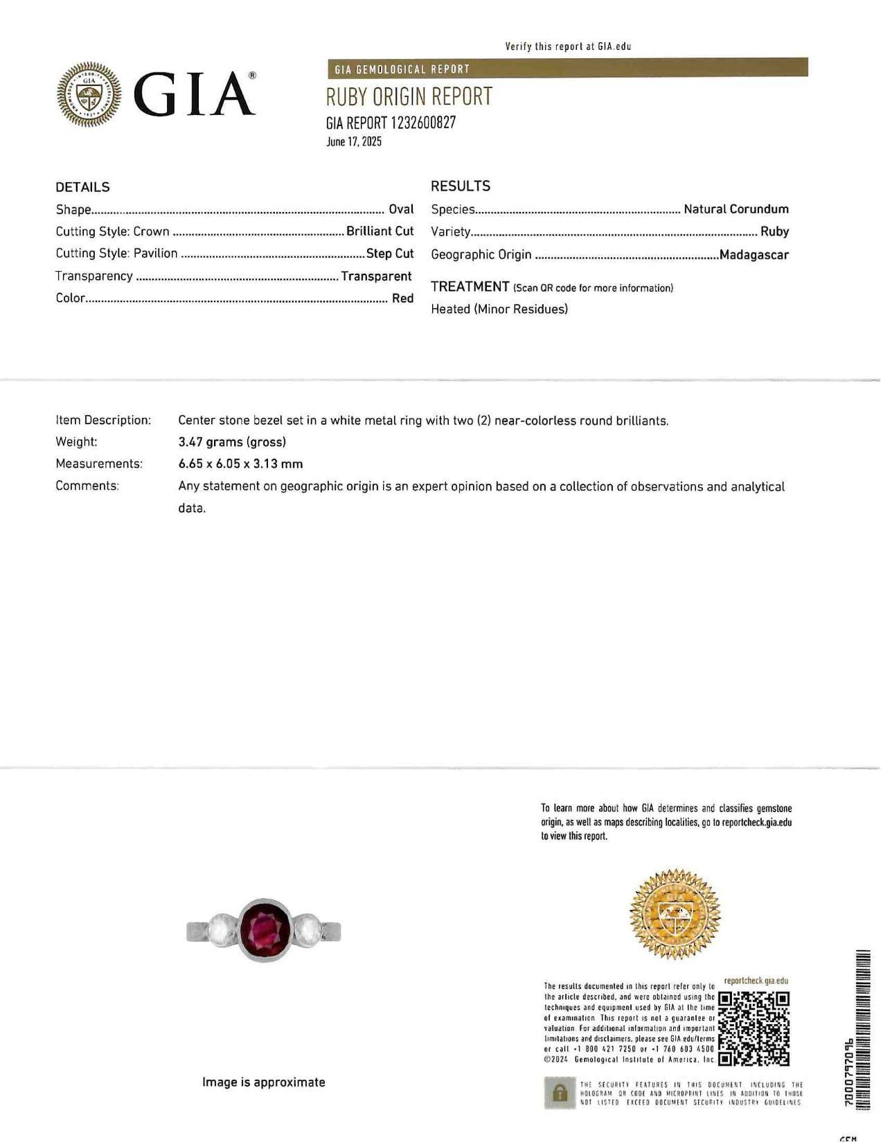Contemporary 1.53 CTW Ruby Diamond Platinum Vintage Three Stone Ring