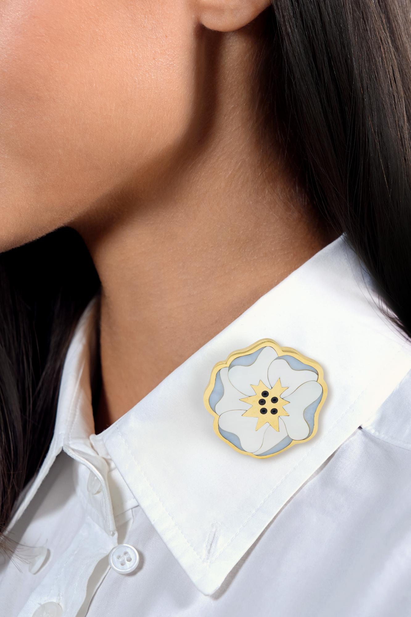 Angela Cummings Tiffany & Co. Multi-Gem Inlay 18K Vintage Poppy Flower Brooch