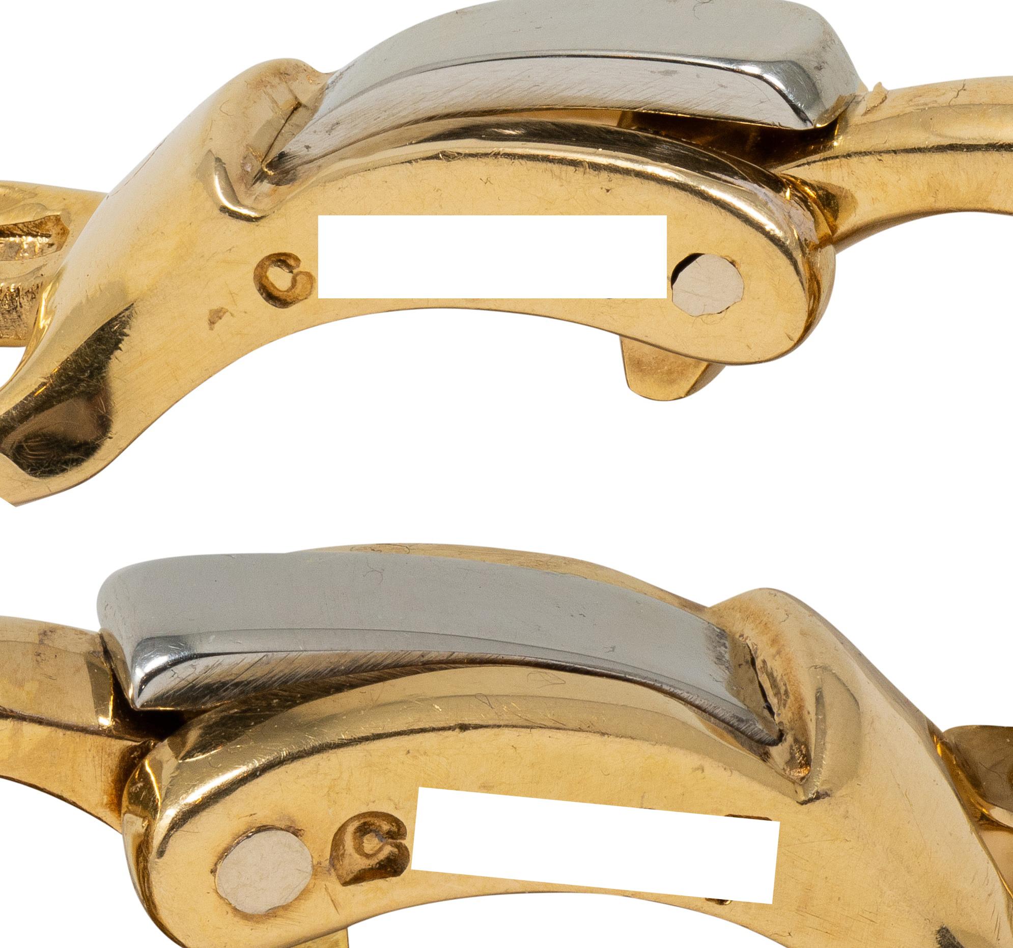 Marina B. 1990's 18K Two-Tone Gold Double Chestnut Vintage Ear-Clip Earrings