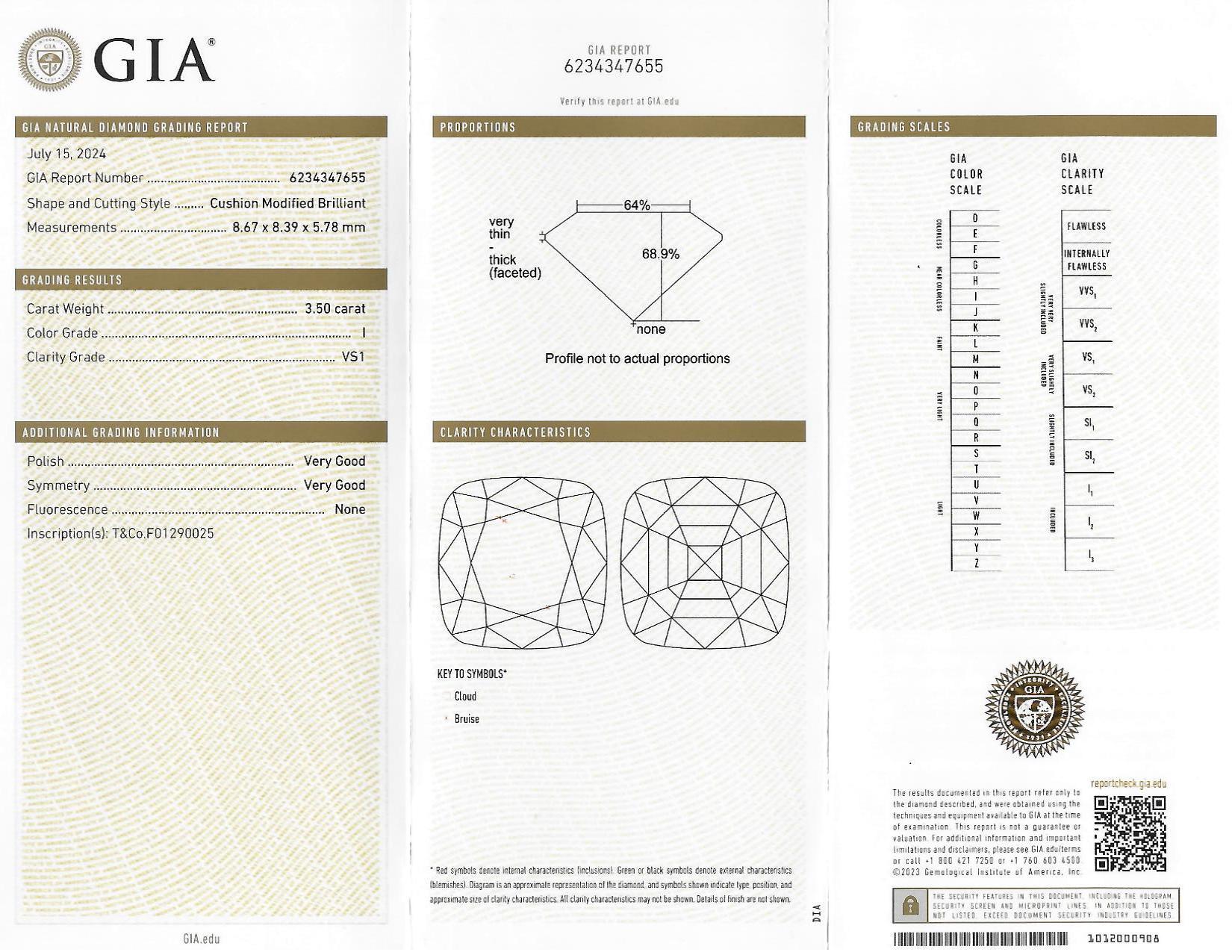 Tiffany & Co. 3.96 CTW Legacy Diamond Platinum Halo Engagement Ring GIA