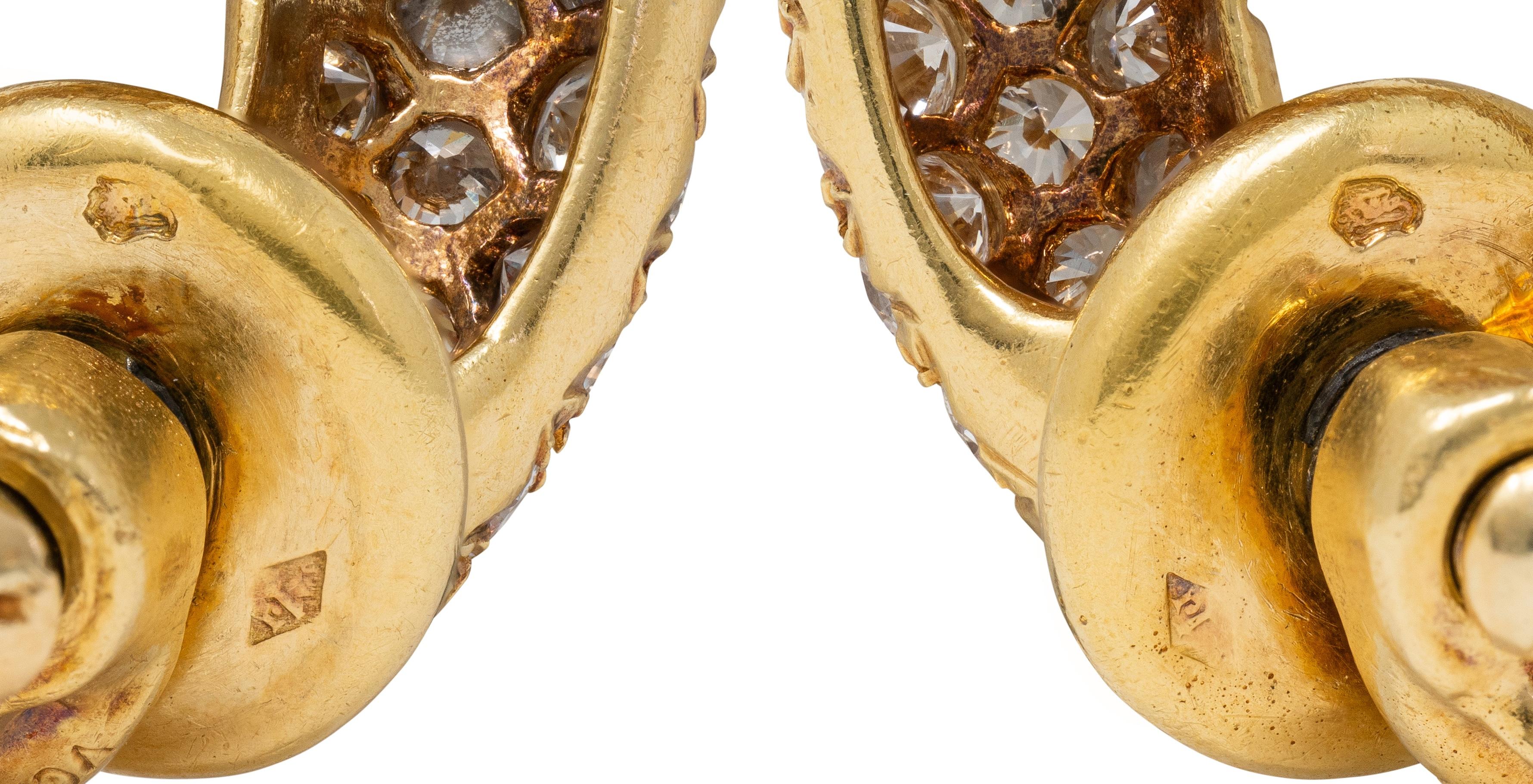 Van Cleef & Arpels 1977 French Diamond 18K Gold Twist Hoop Ear-Clip Earrings